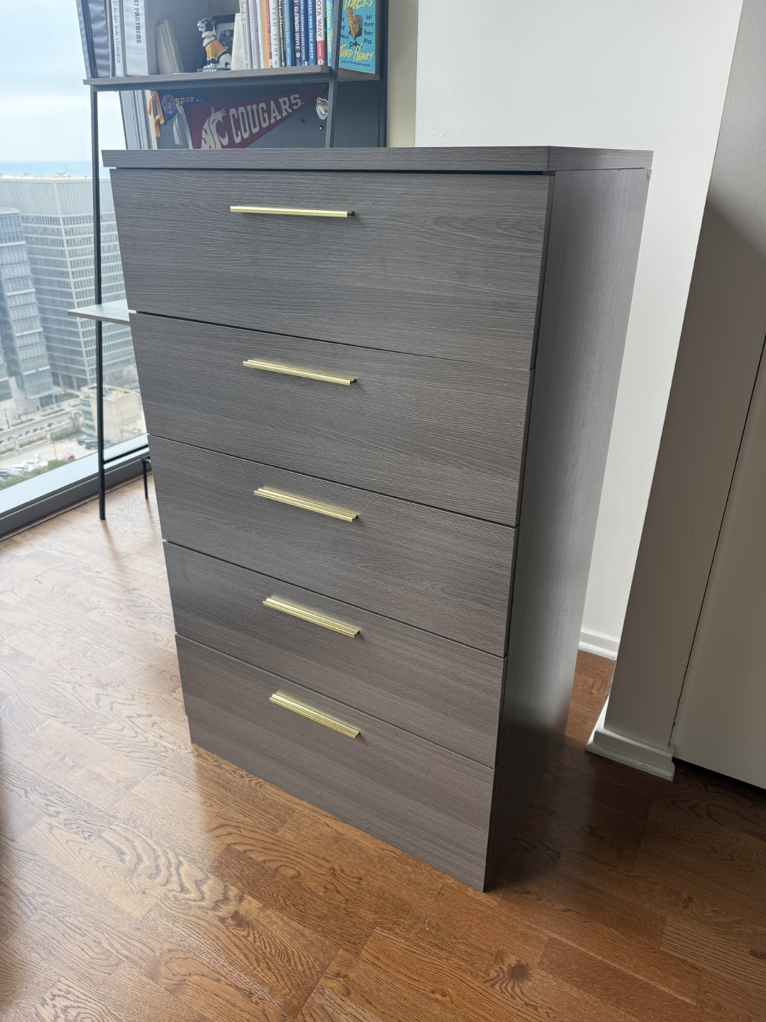 Gray 5-Drawer Chest of Drawers with Gold Handles - photo 3