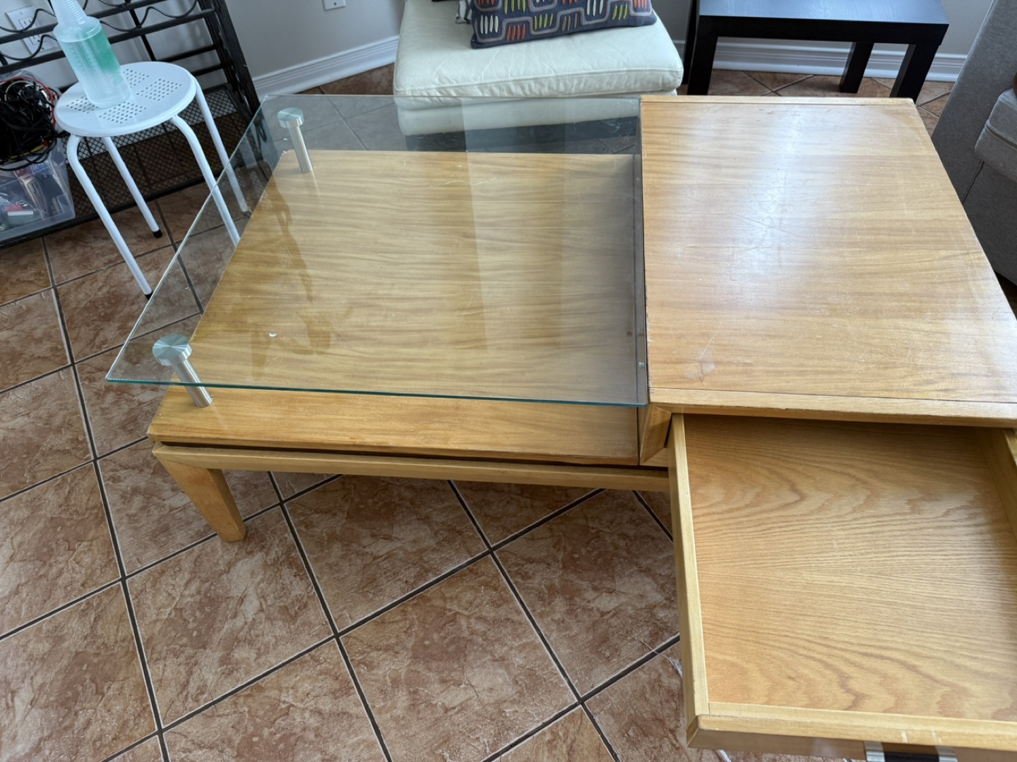 Modern Coffee Table with Glass Top and Drawer