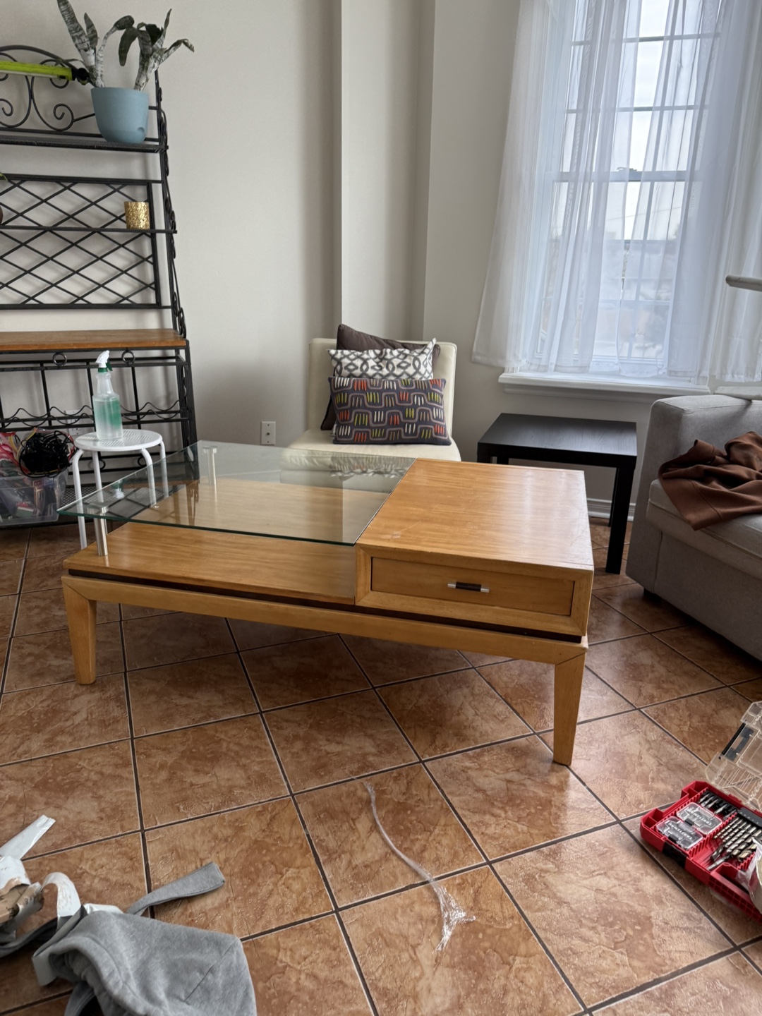 Modern Coffee Table with Glass Top and Drawer - photo 2
