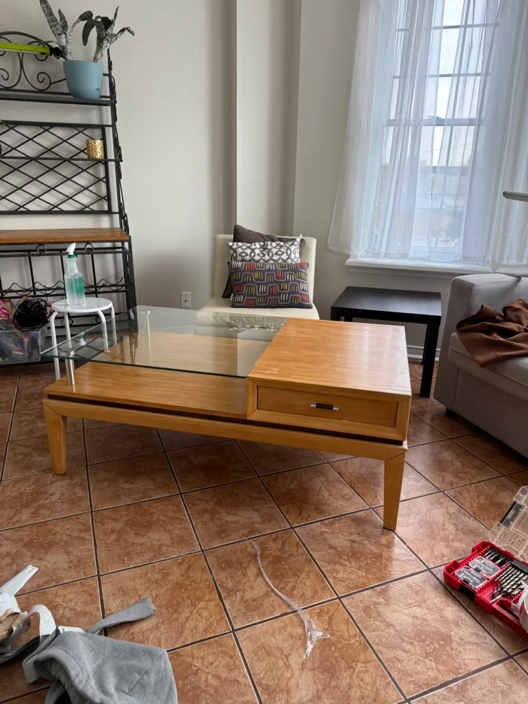 Modern Coffee Table with Glass Top and Drawer image indicator(2)