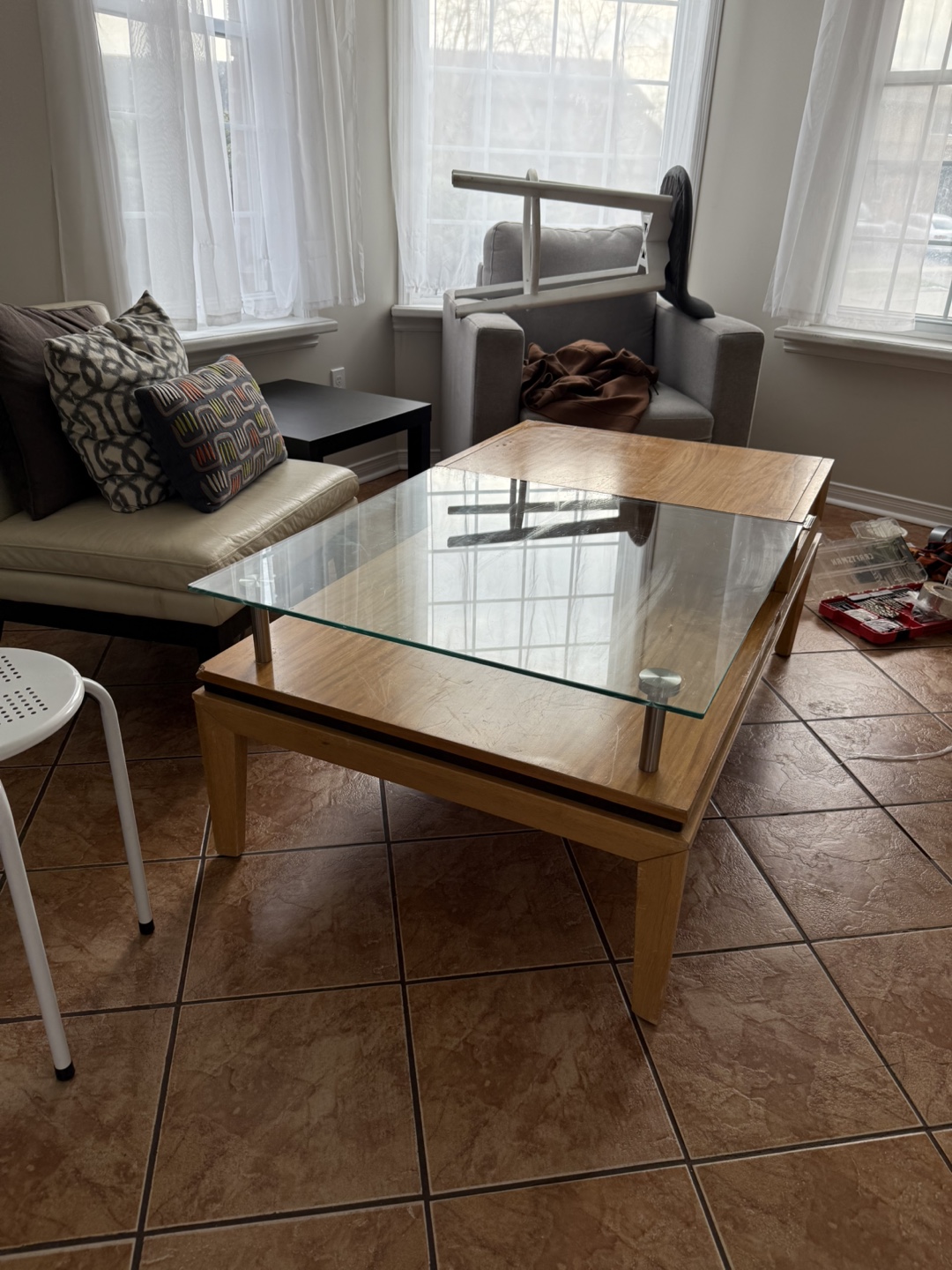 Modern Coffee Table with Glass Top and Drawer - photo 3