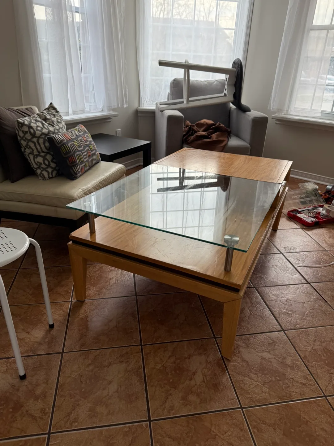Modern Coffee Table with Glass Top and Drawer image indicator(3)