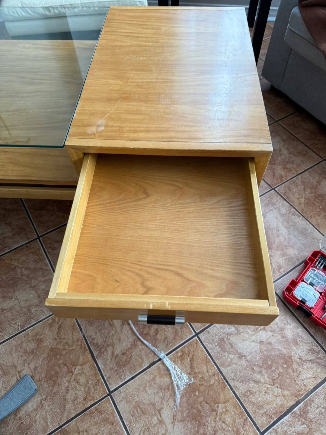 Modern Coffee Table with Glass Top and Drawer image indicator(4)