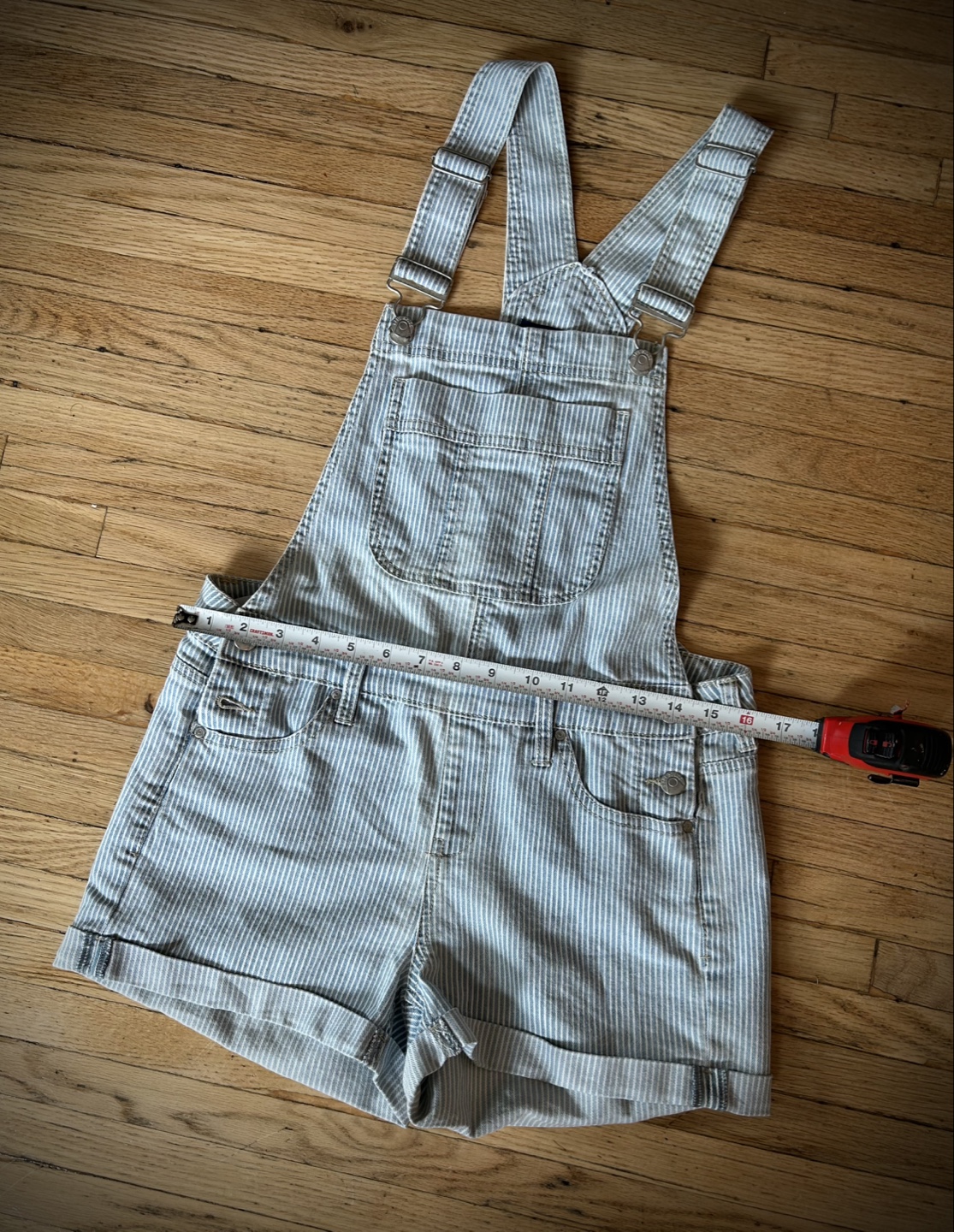 Blue Spice Denim Overall Shorts, Size 9 - photo 5