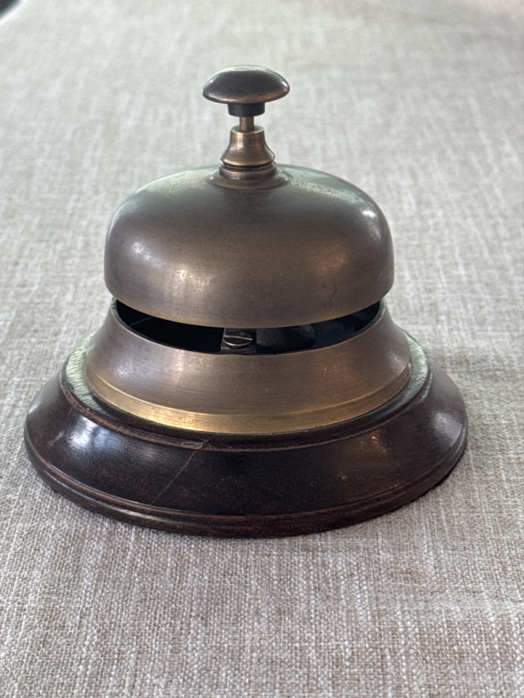 Vintage Brass Desk Bell with Wooden Base - photo 2