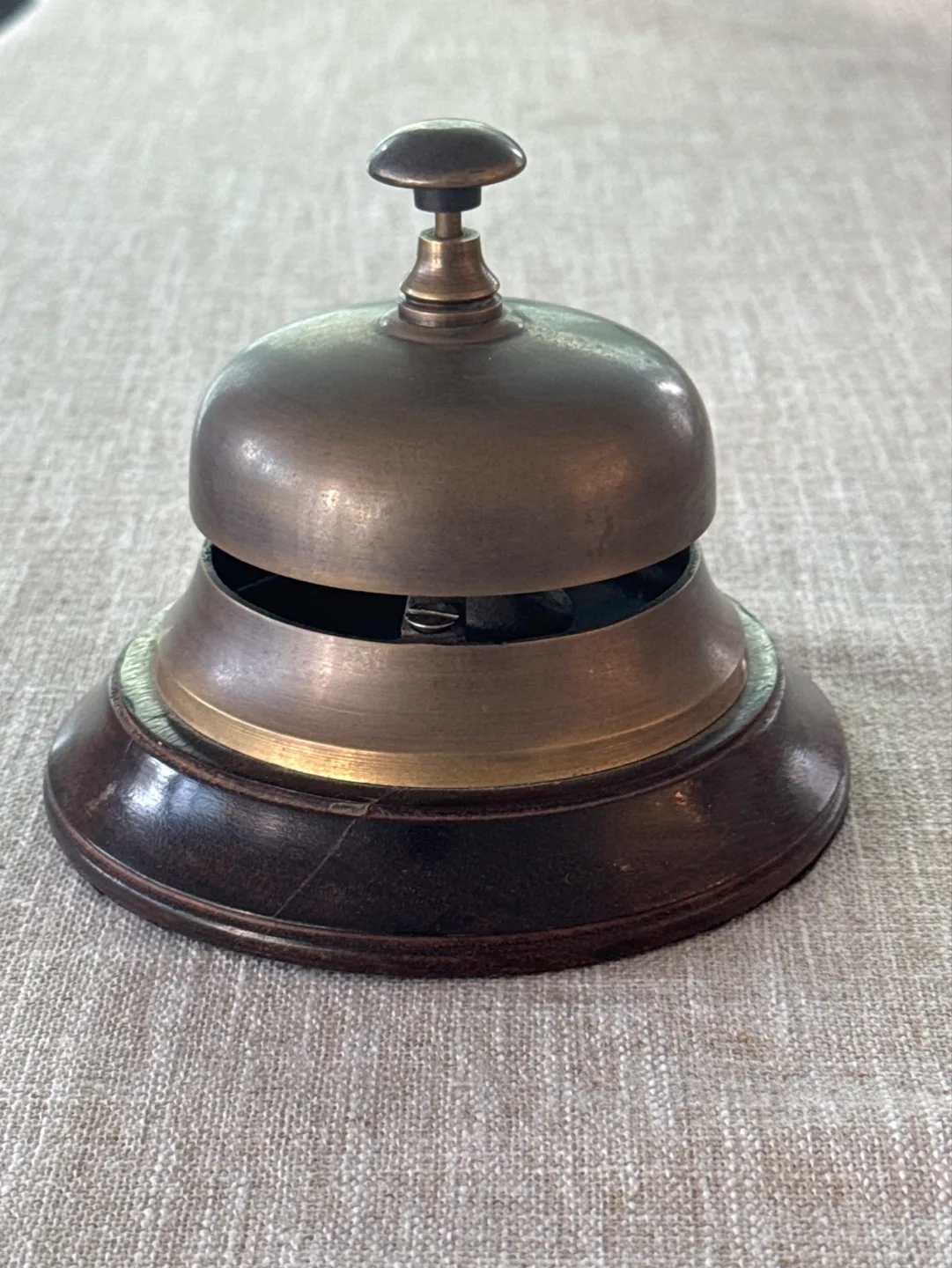 Vintage Brass Desk Bell with Wooden Base image indicator(2)