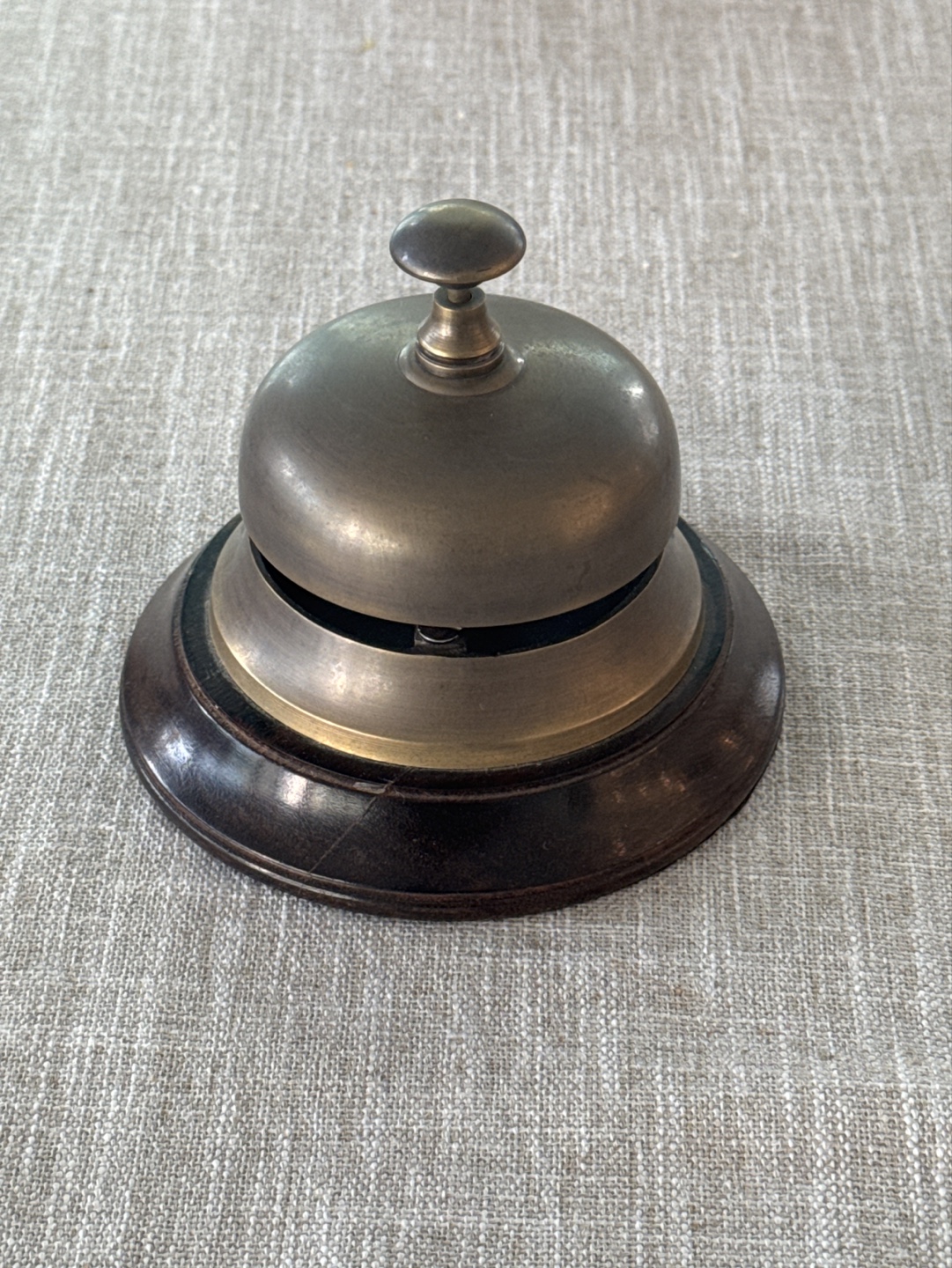 Vintage Brass Desk Bell with Wooden Base