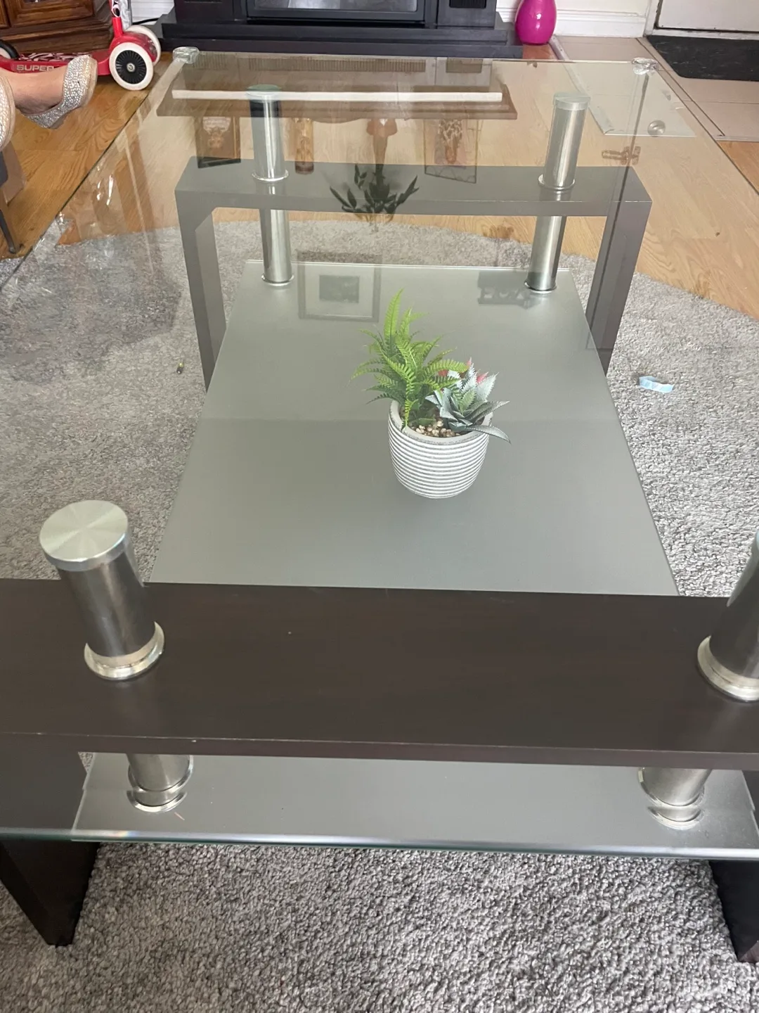 Modern Glass Coffee Table with Dark Brown Frame image indicator(2)