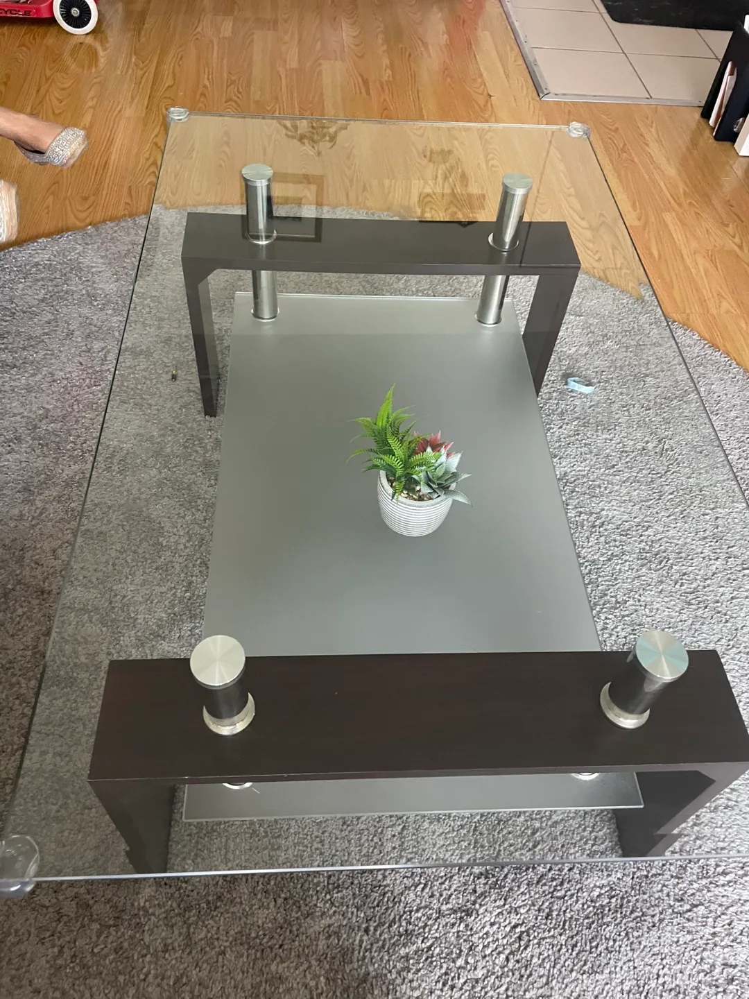 Modern Glass Coffee Table with Dark Brown Frame