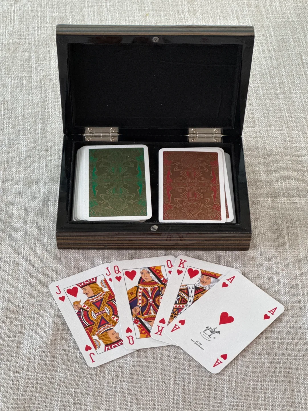 Vintage Wooden Playing Card Case with Two Decks of Cards image indicator(3)