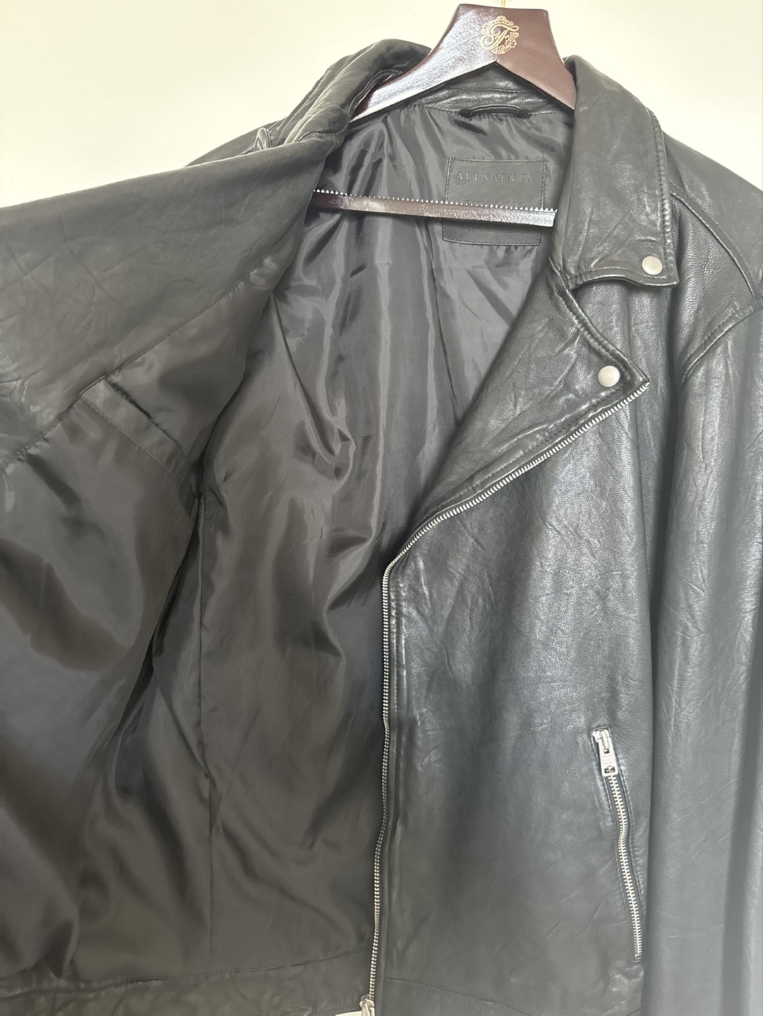 AllSaints Men's Black Leather Motorcycle Jacket - photo 5