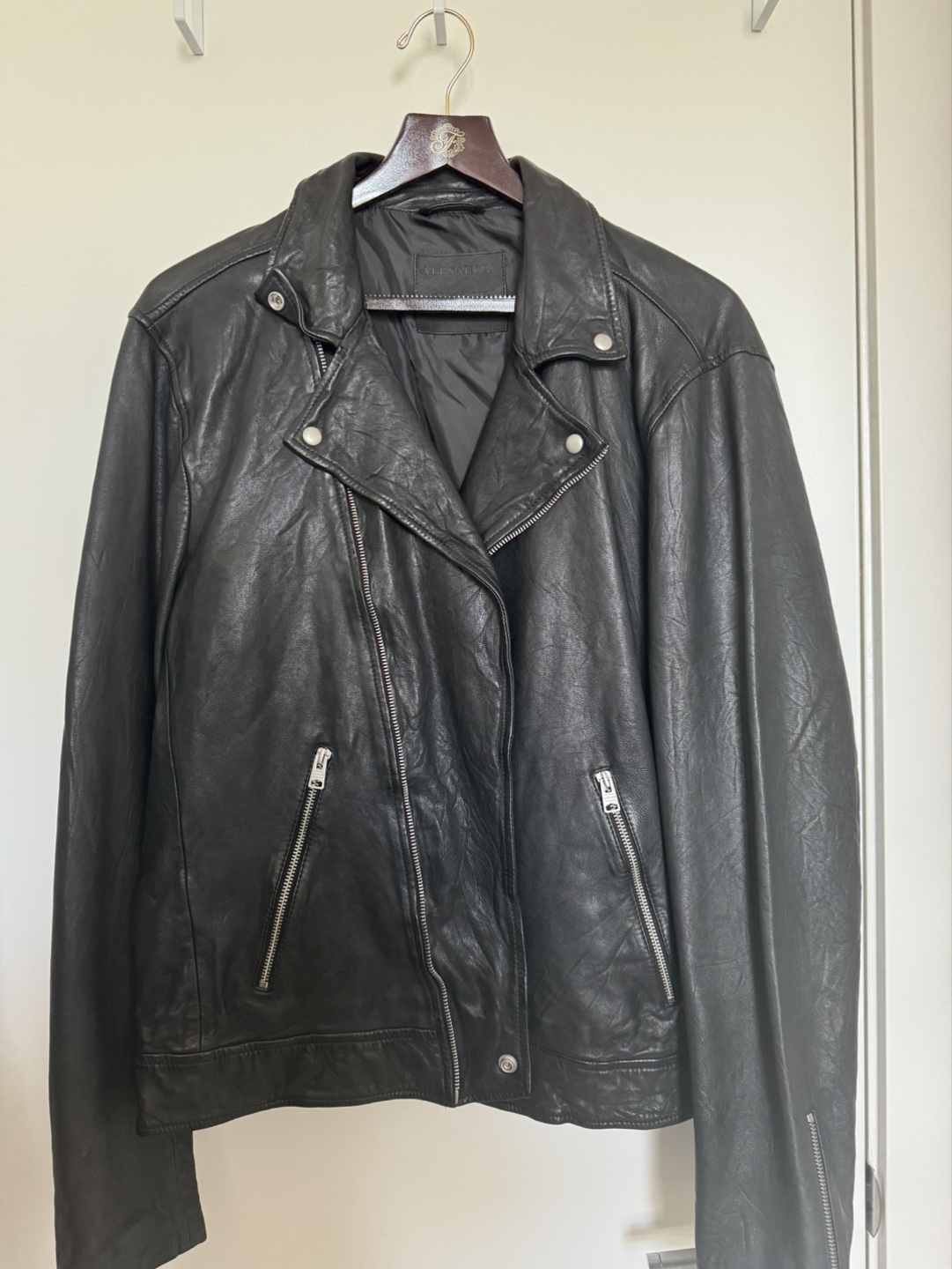 AllSaints Men's Black Leather Motorcycle Jacket - photo 3