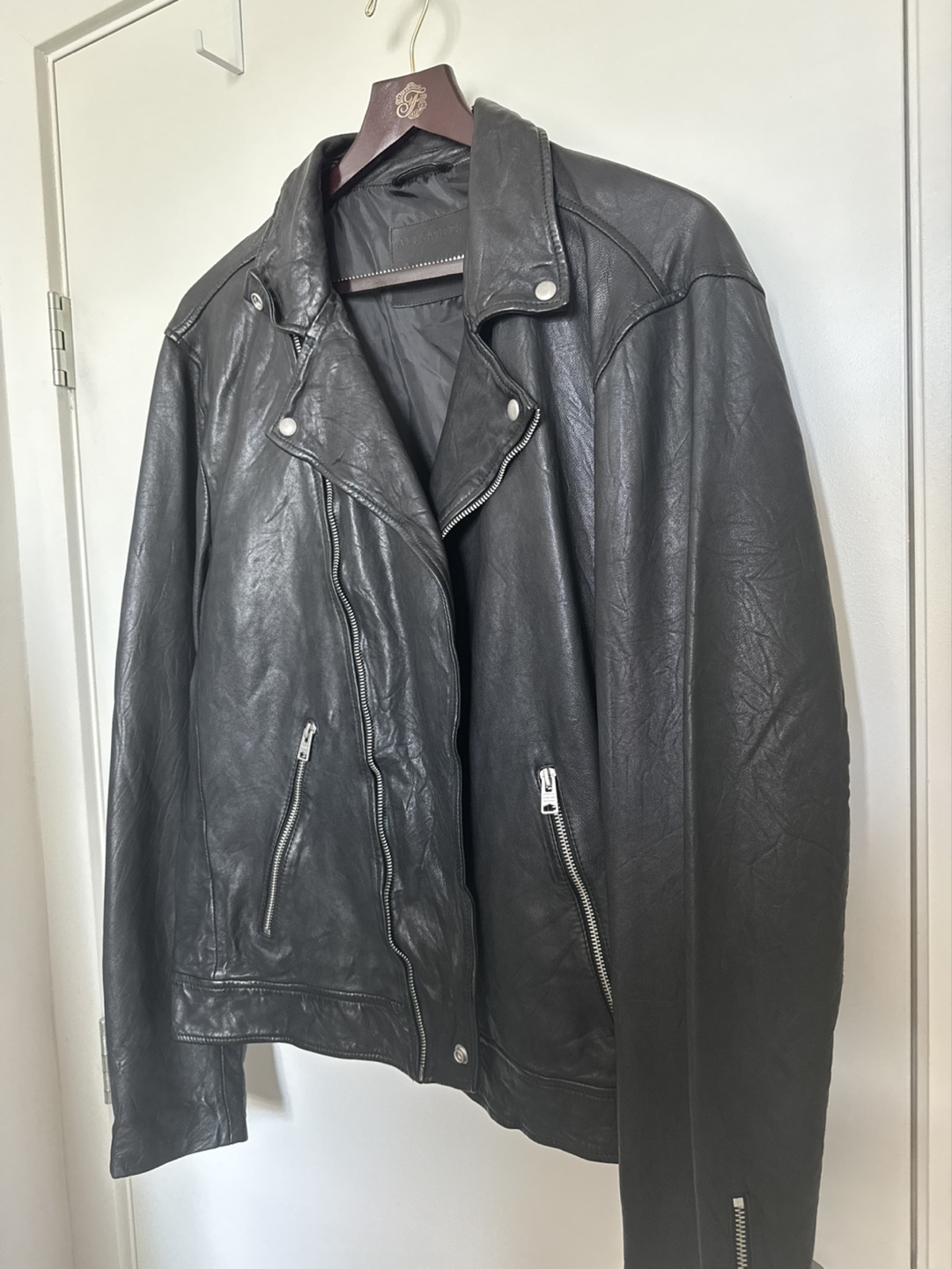 AllSaints Men's Black Leather Motorcycle Jacket