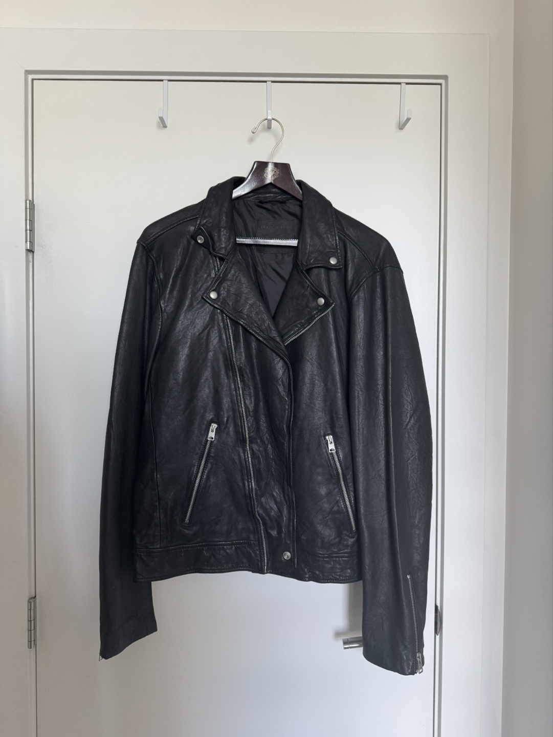 AllSaints Men's Black Leather Motorcycle Jacket - photo 2