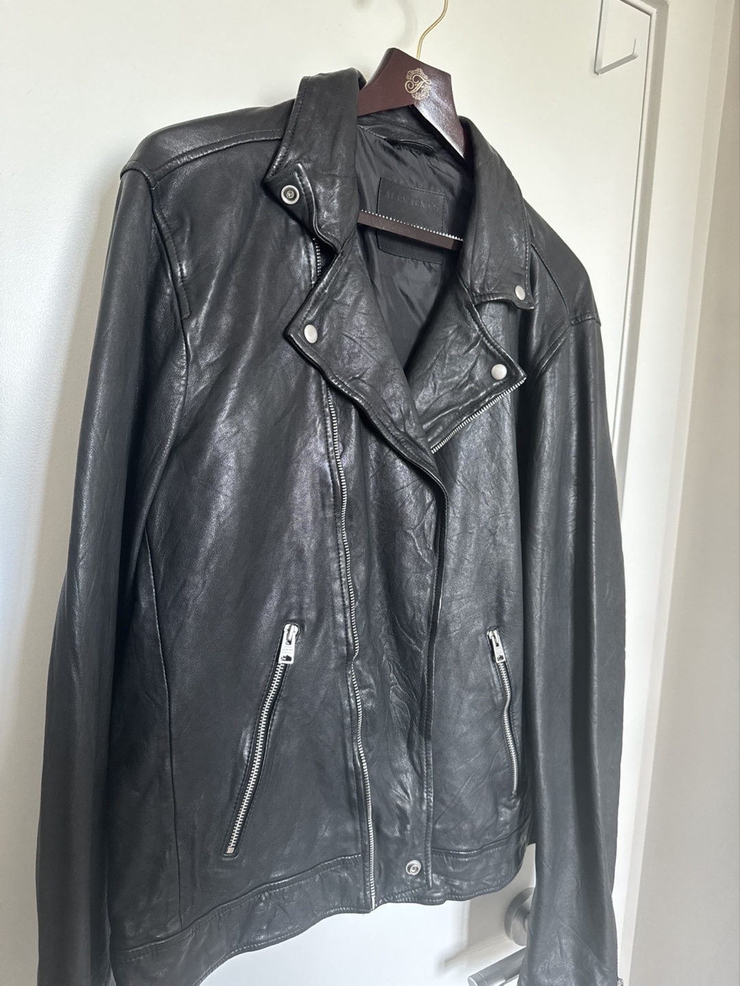 AllSaints Men's Black Leather Motorcycle Jacket - photo 4