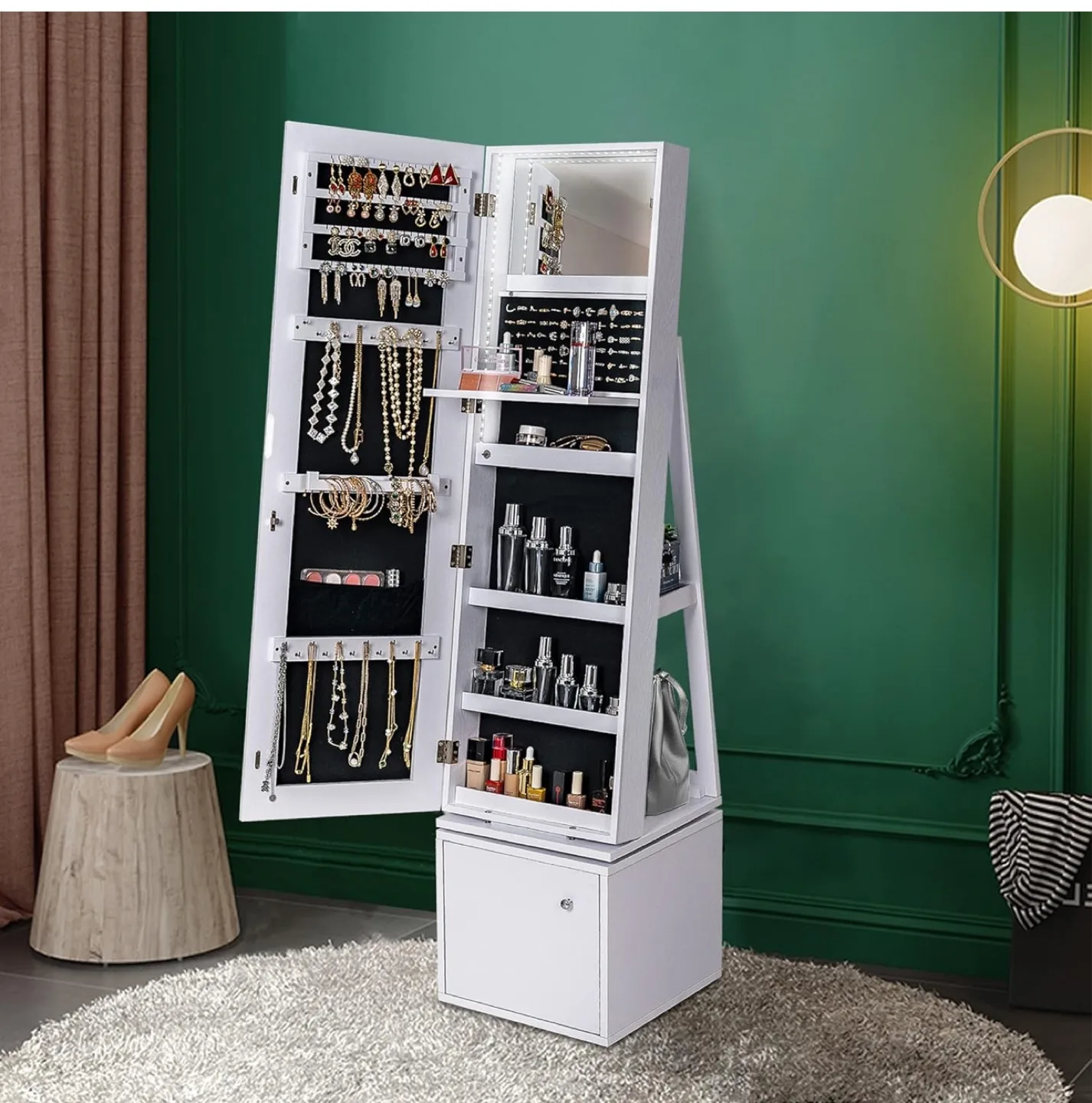 White Armoire-Style Jewellery Cabinet with Mirror image indicator(2)