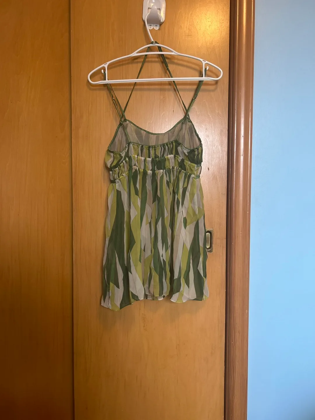 🥕medium Green & Beige Abstract Print Babydoll image indicator(2)