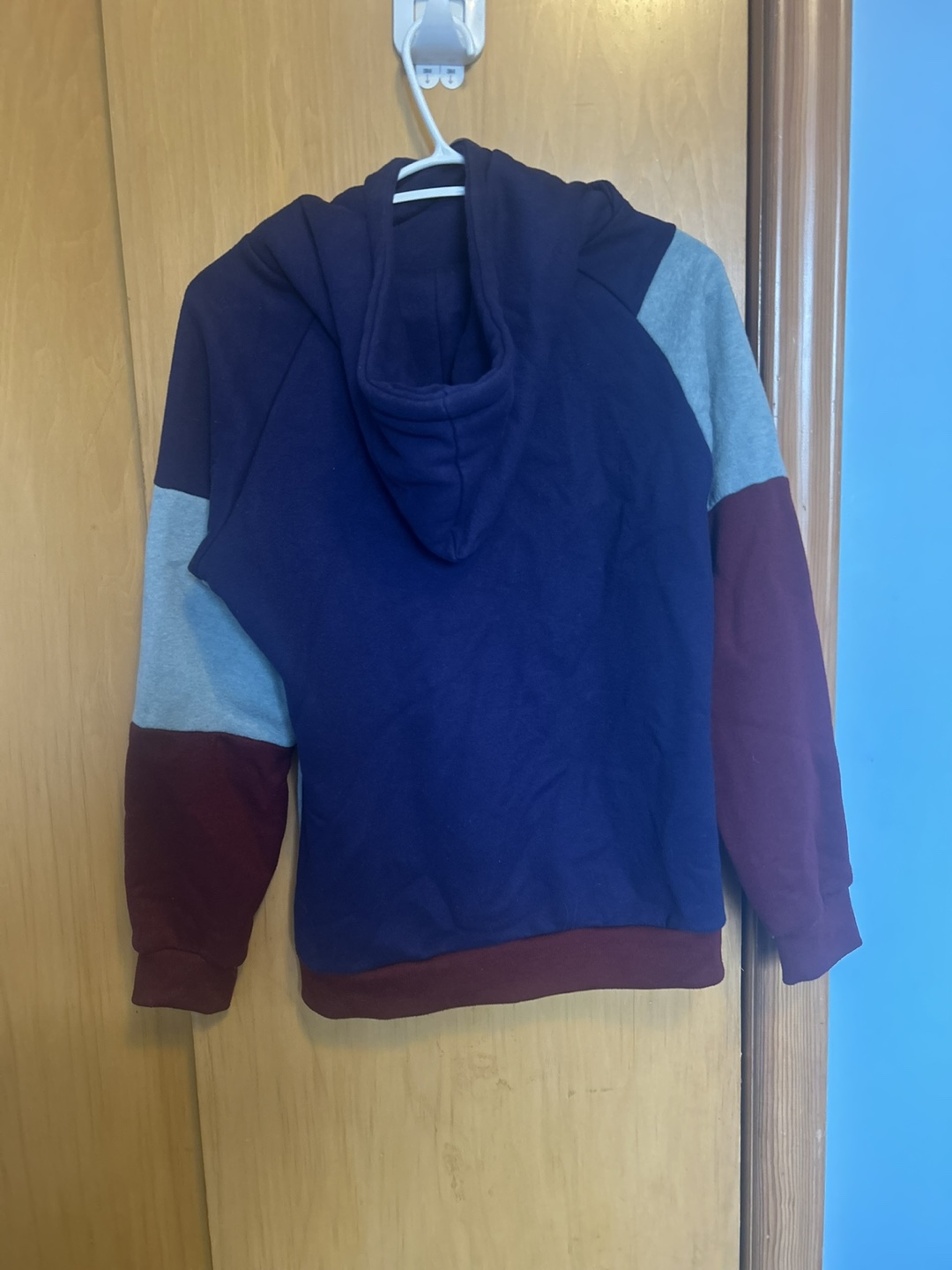 💚 xl/sm Blue & Maroon Colour Block Pullover Hoodie - photo 2