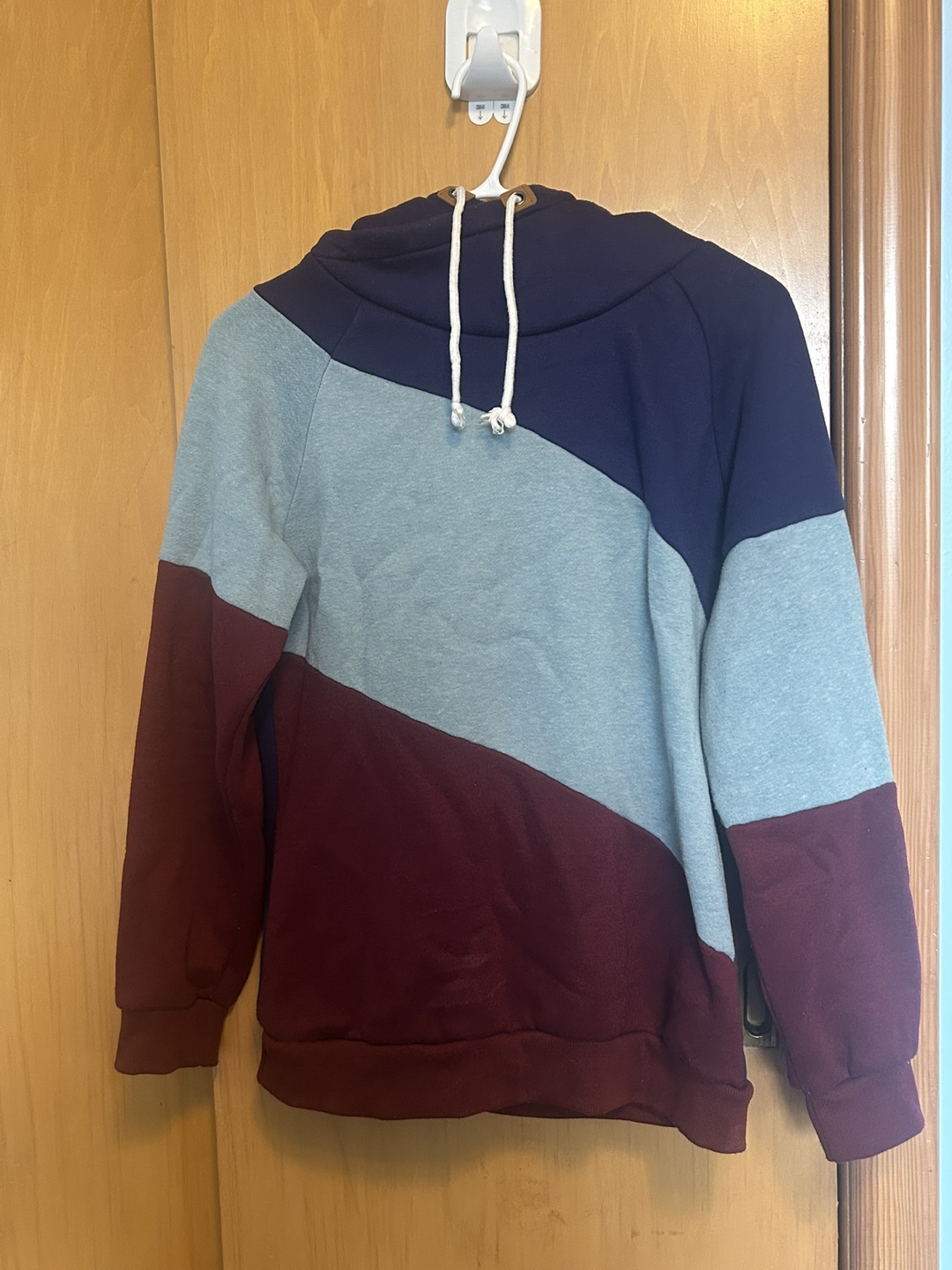 💚 xl/sm Blue & Maroon Colour Block Pullover Hoodie