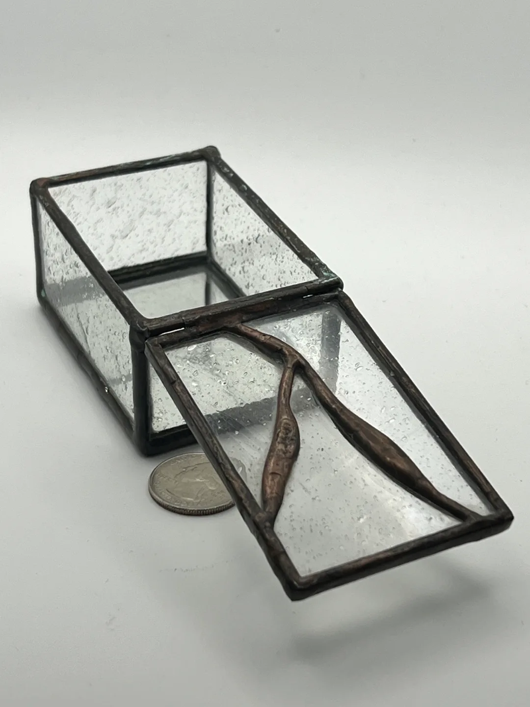 Small Glass Trinket Box with Copper Accents image indicator(2)