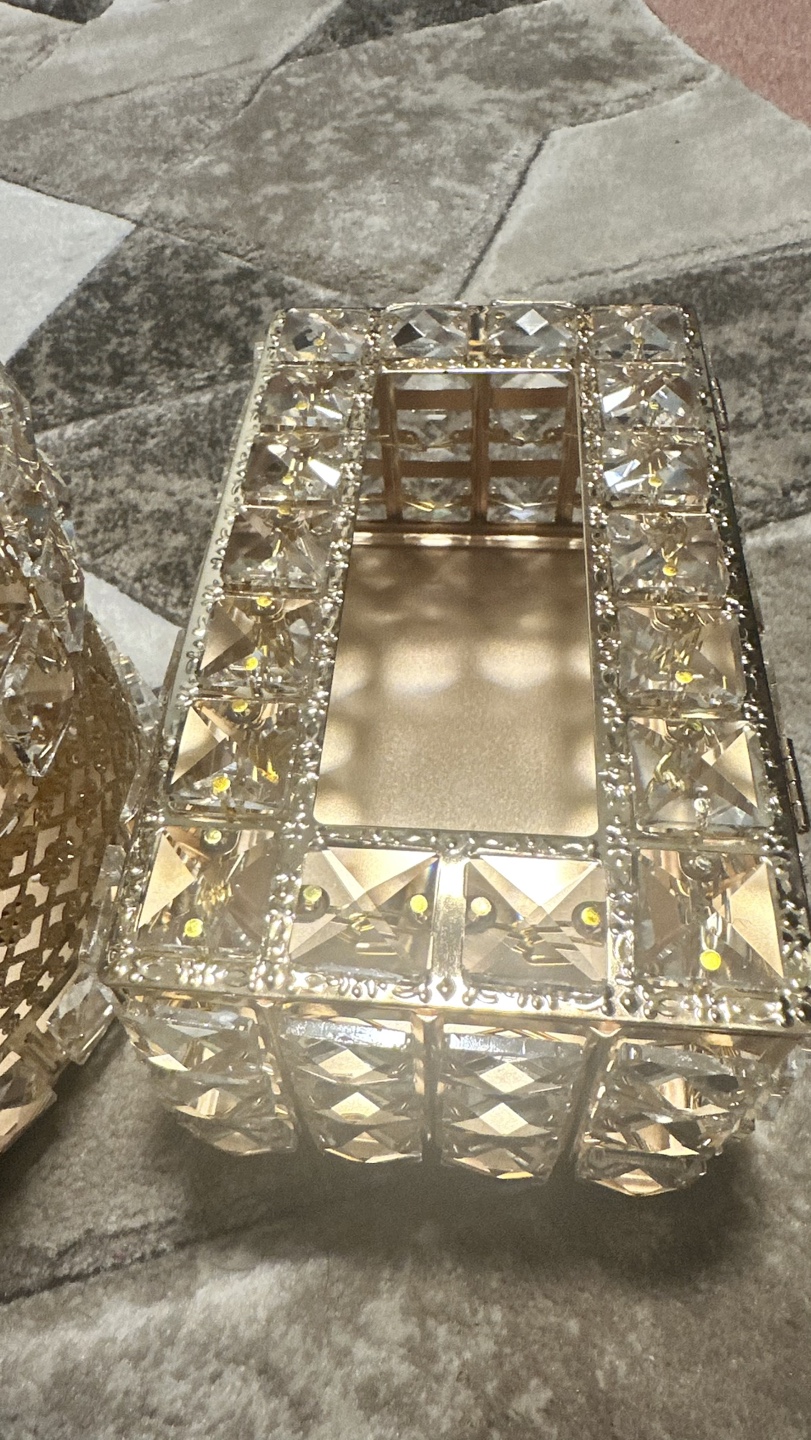 Gold Crystal Tissue Box and Wastebasket Set - photo 2