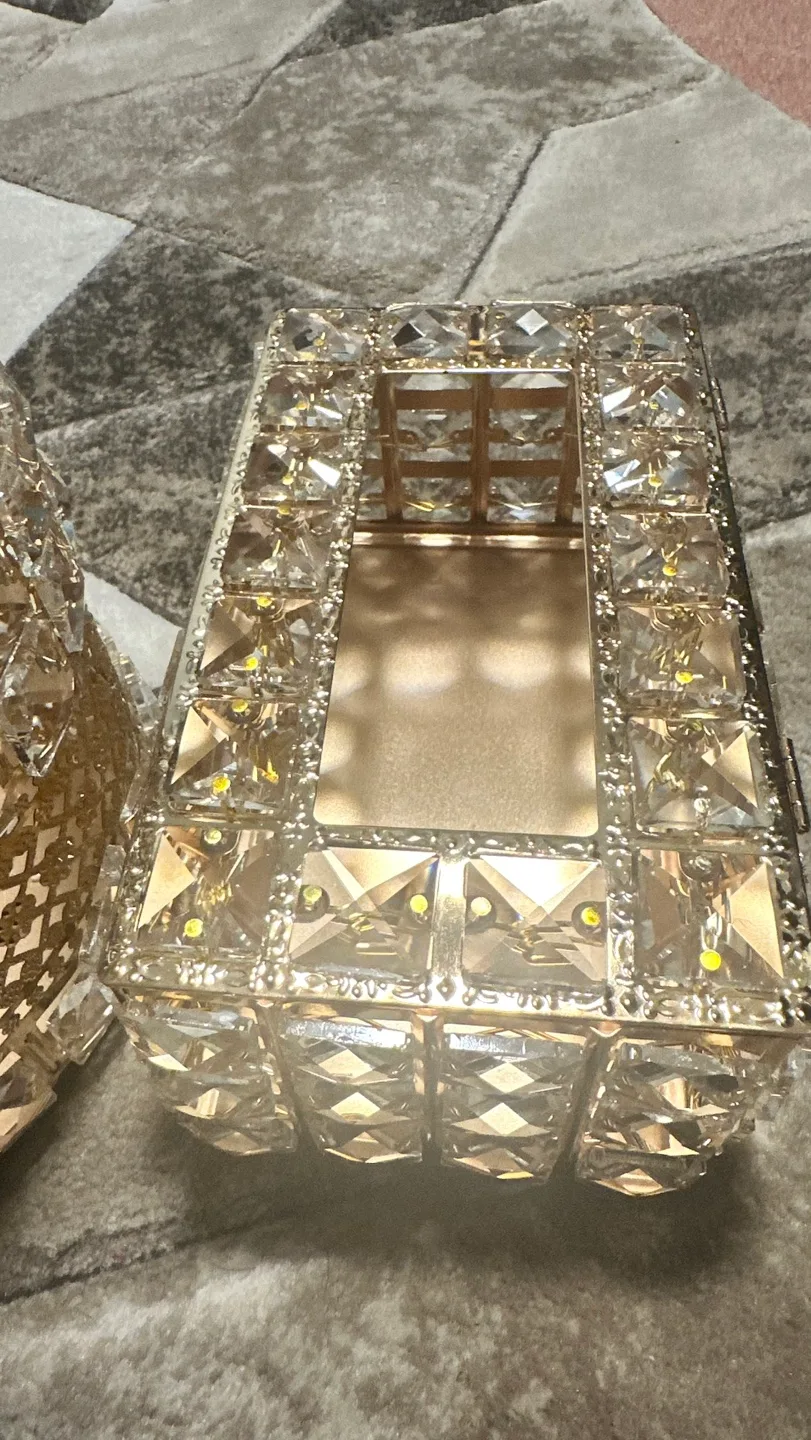 Gold Crystal Tissue Box and Wastebasket Set image indicator(2)