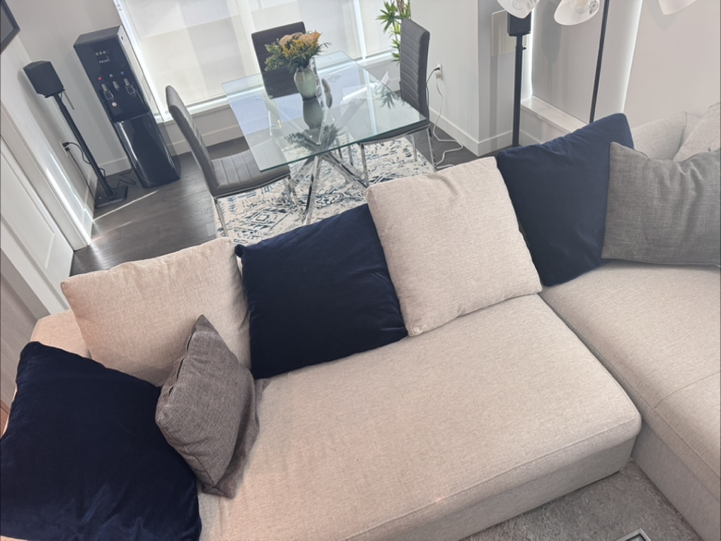 Beige Sectional Sofa with Pillows - photo 4