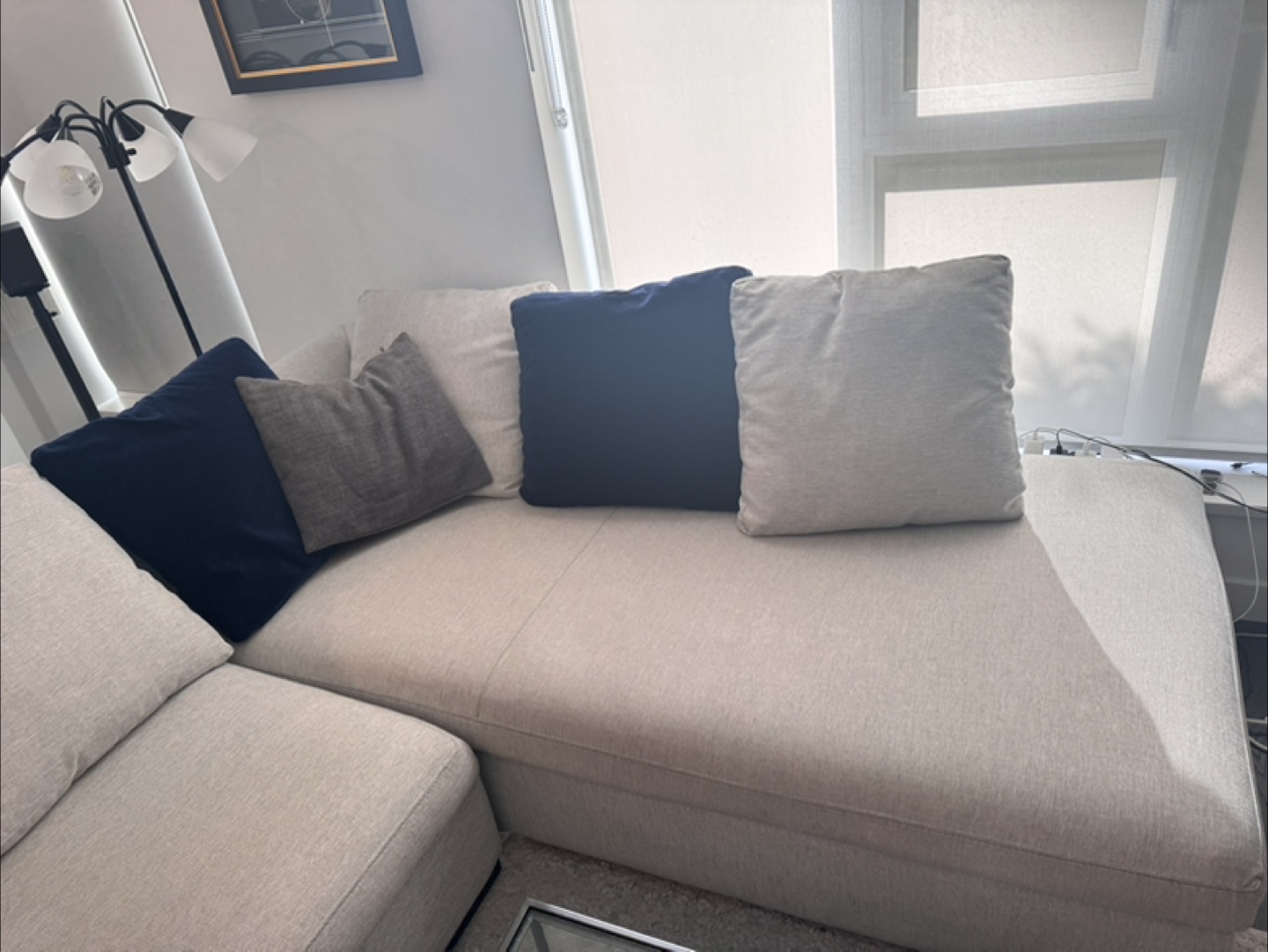 Beige Sectional Sofa with Pillows