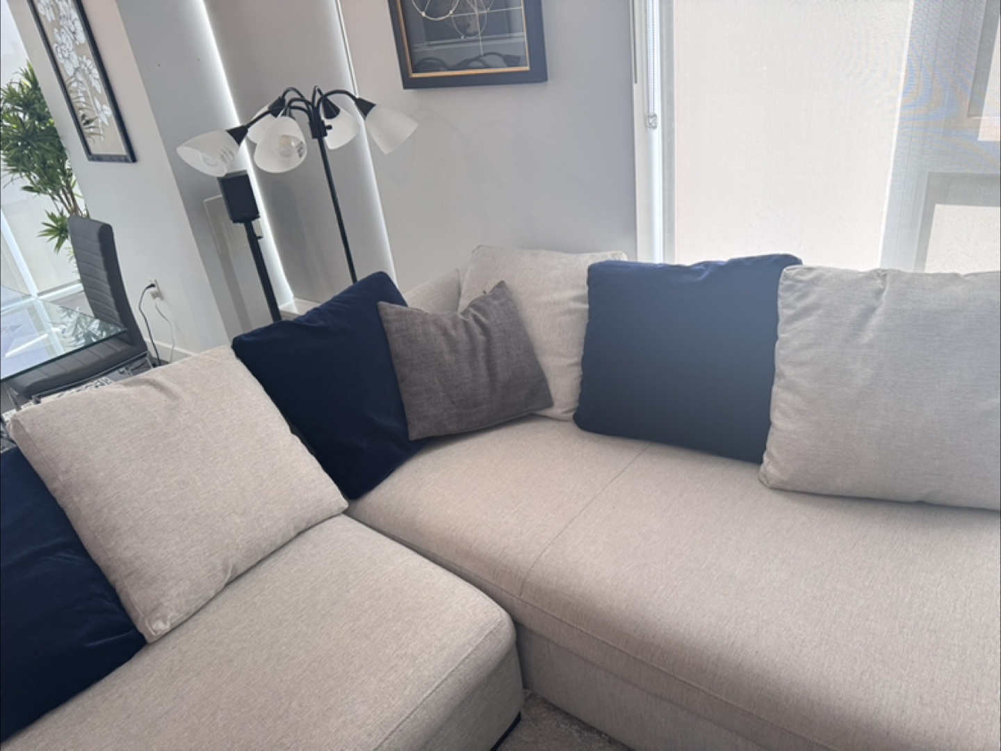 Beige Sectional Sofa with Pillows - photo 2