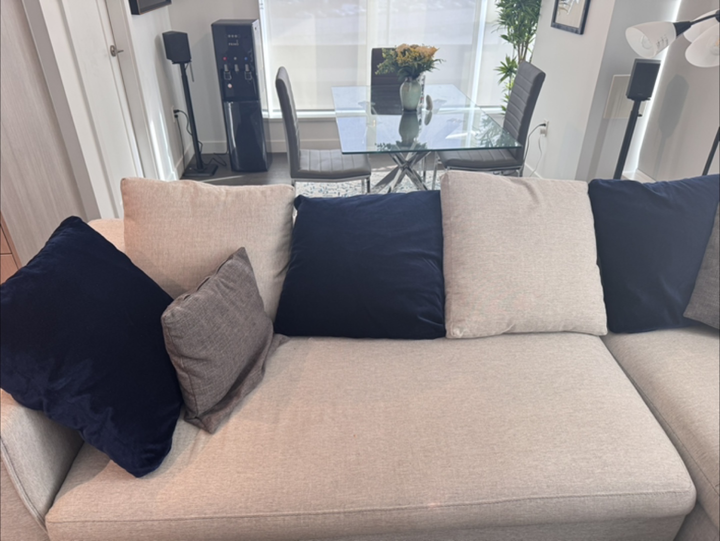 Beige Sectional Sofa with Pillows - photo 5
