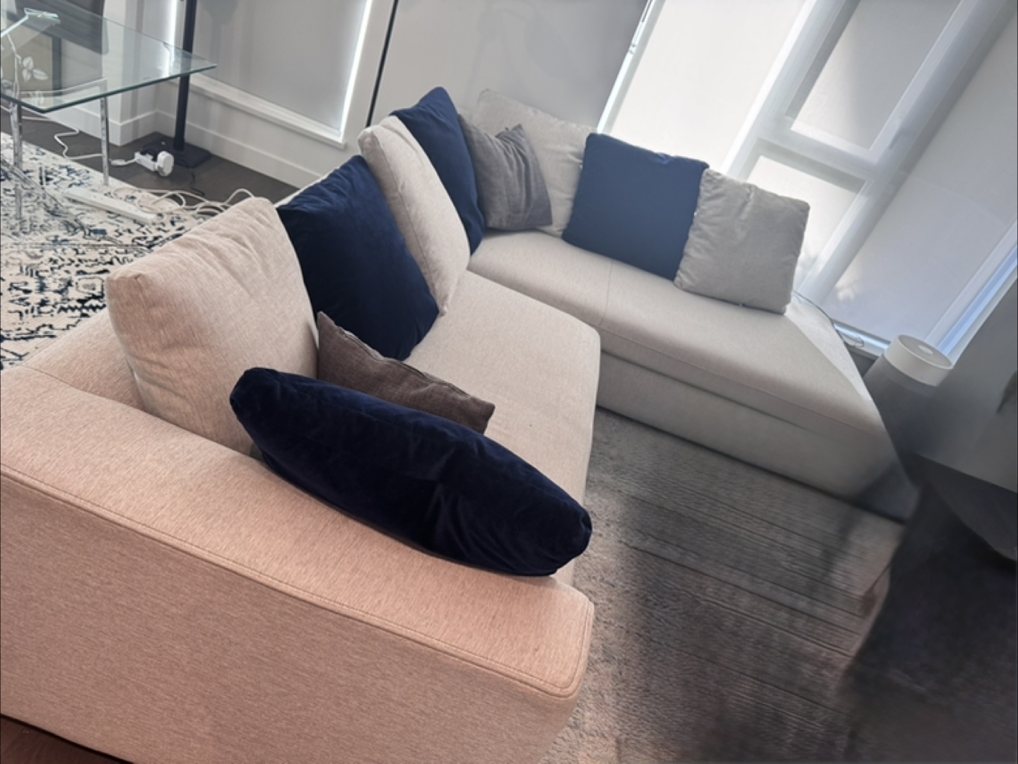 Beige Sectional Sofa with Pillows - photo 3