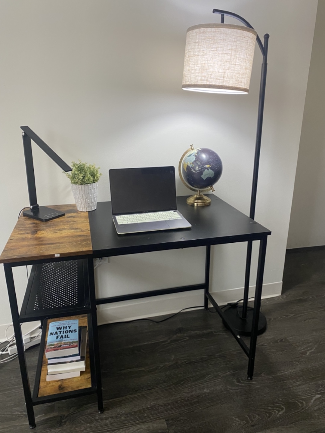 Black and Brown Computer Desk with Shelf