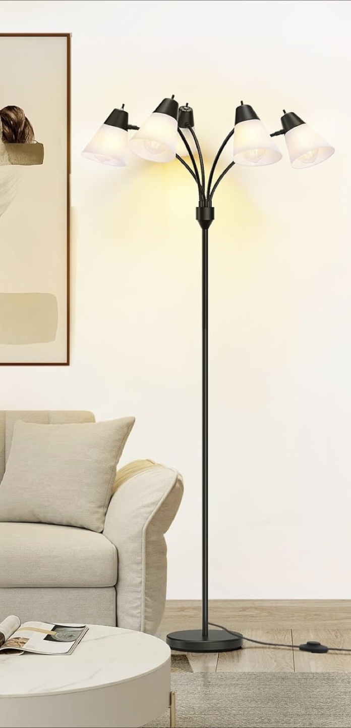 Five-Light Black Floor Lamp with Flexible Arms - photo 4