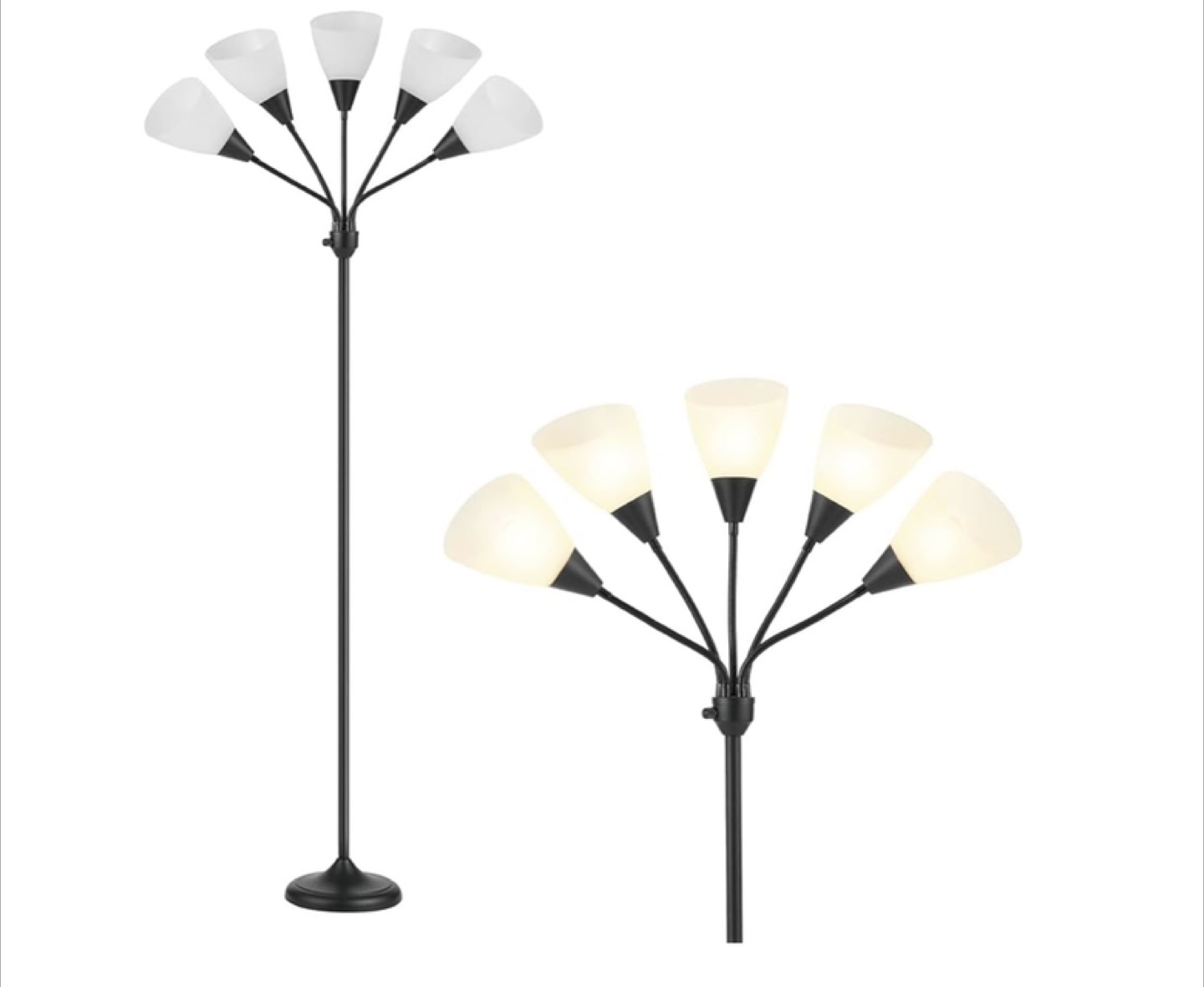 Five-Light Black Floor Lamp with Flexible Arms