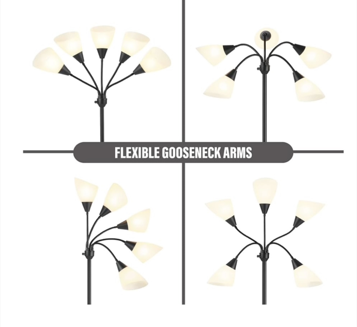 Five-Light Black Floor Lamp with Flexible Arms - photo 3