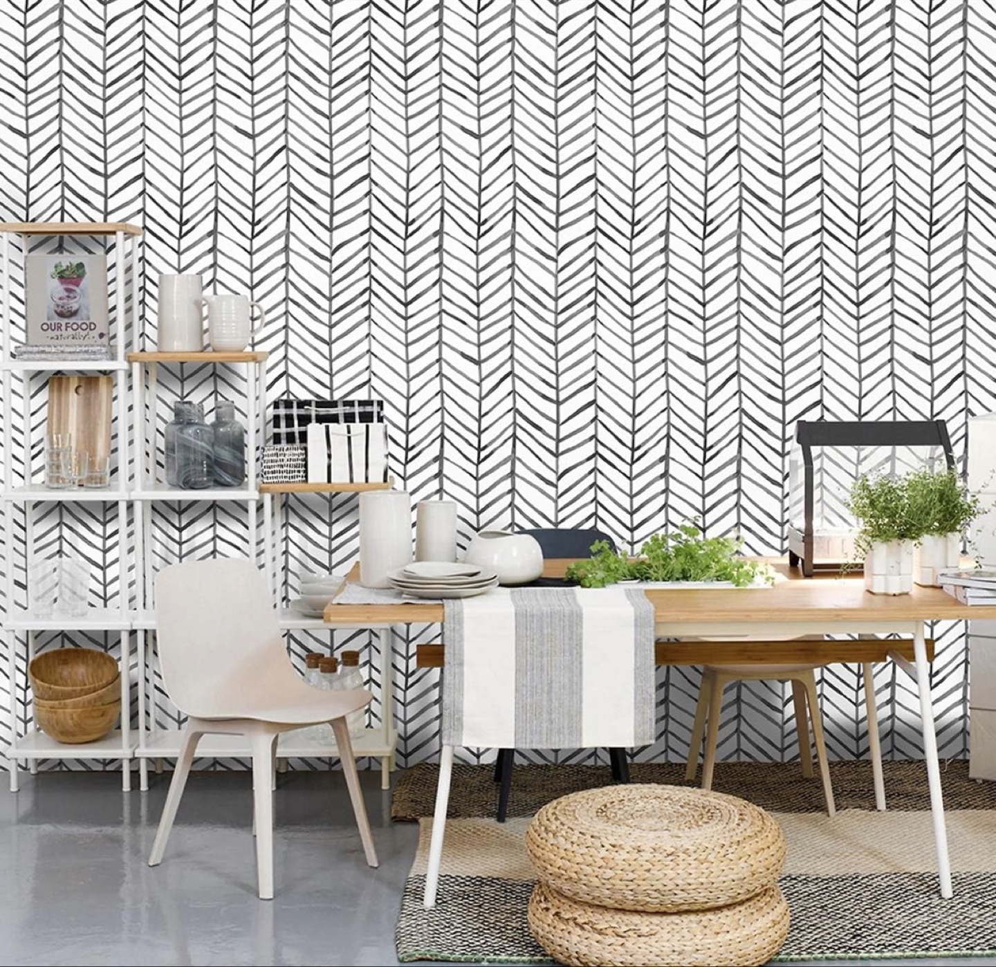 Peel and Stick Wallpaper - Black and White Herringbone - photo 2