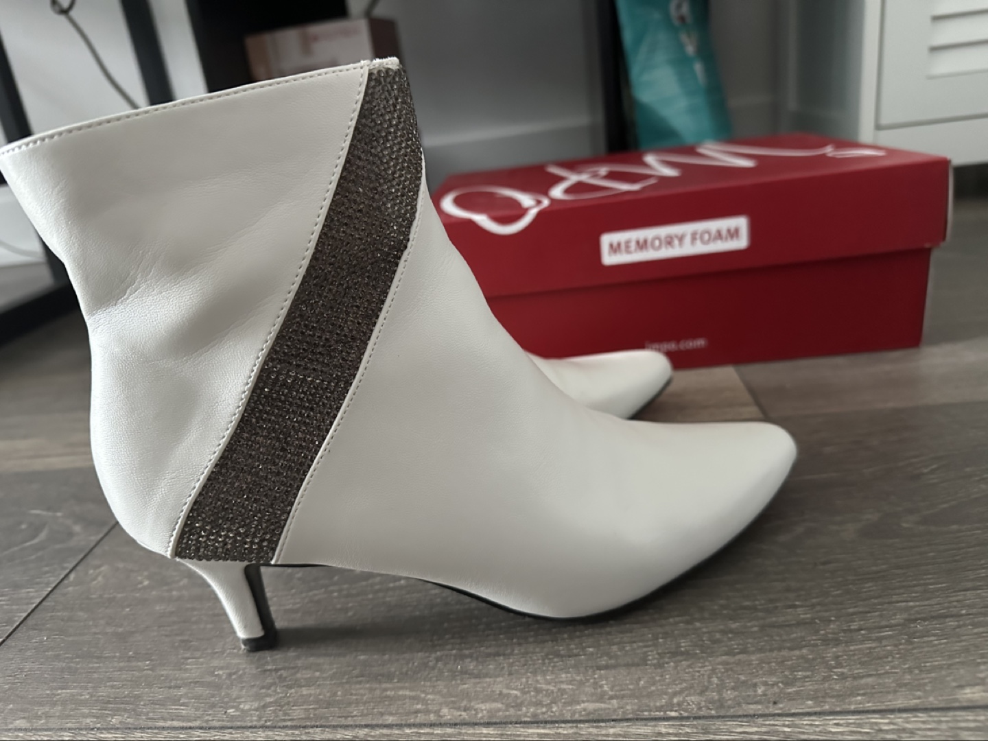 White Ankle Boots with Rhinestone Detail - photo 2