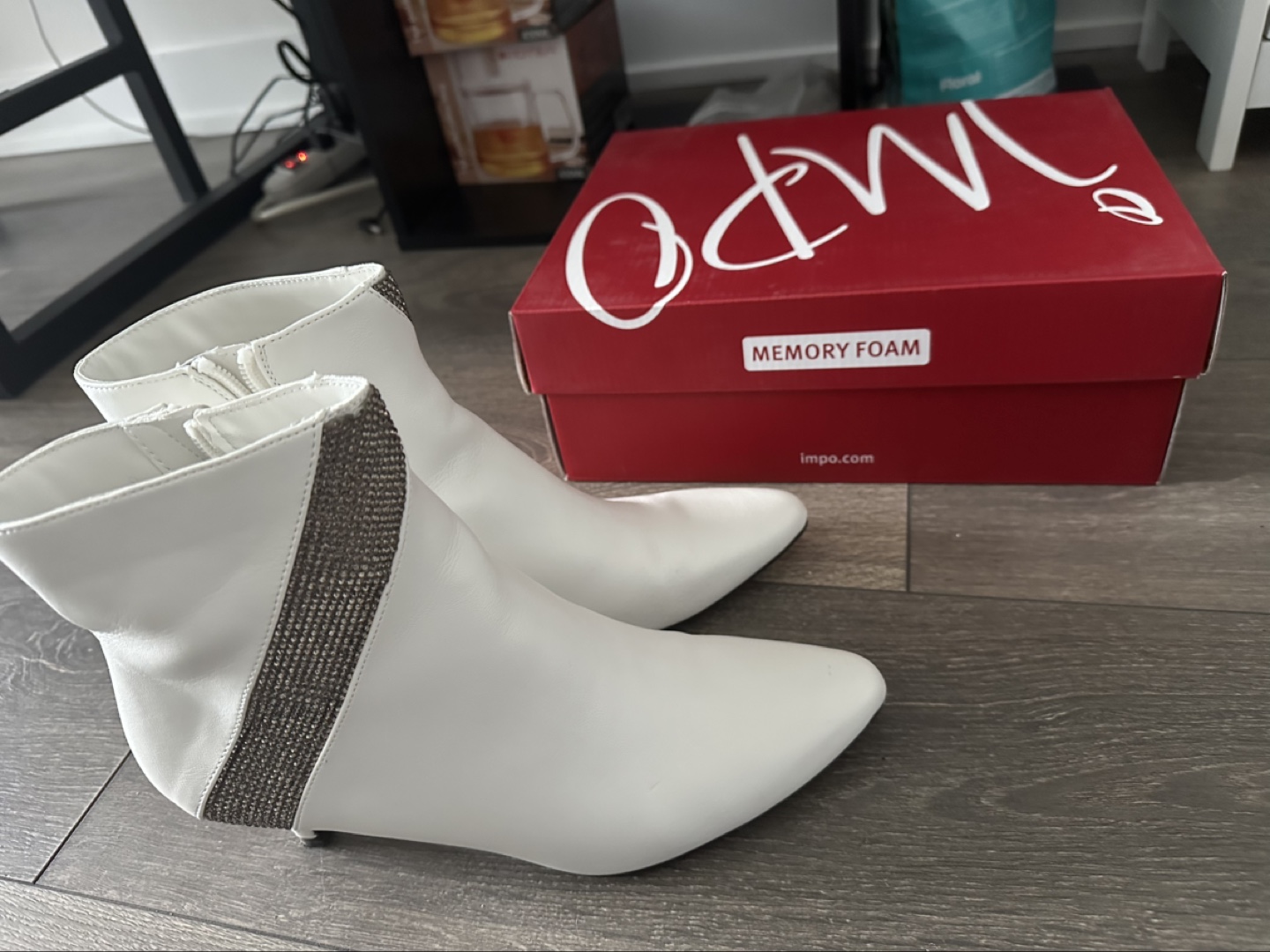 White Ankle Boots with Rhinestone Detail