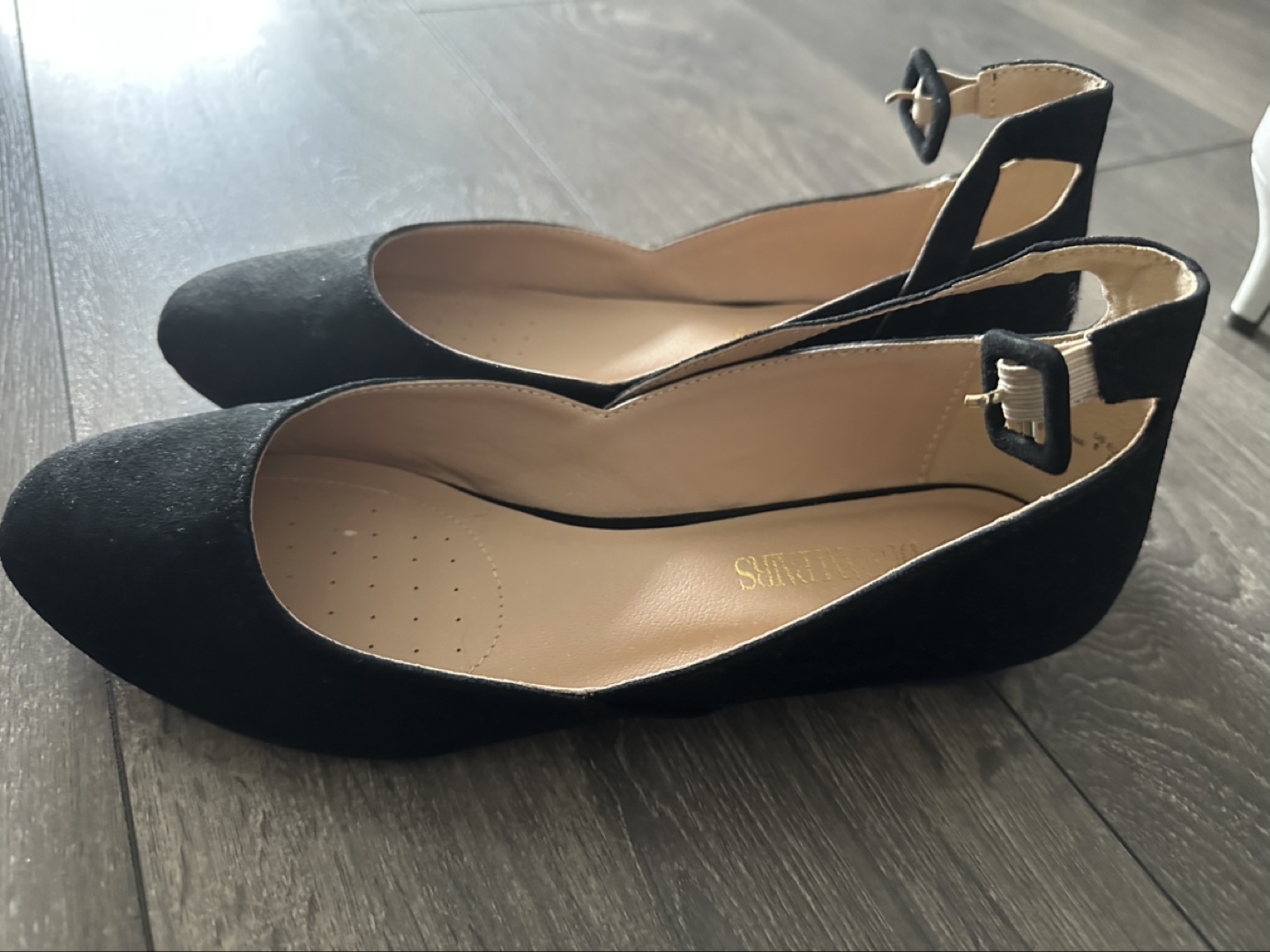 Black Suede Dream Pairs Ankle Strap Ballerinas