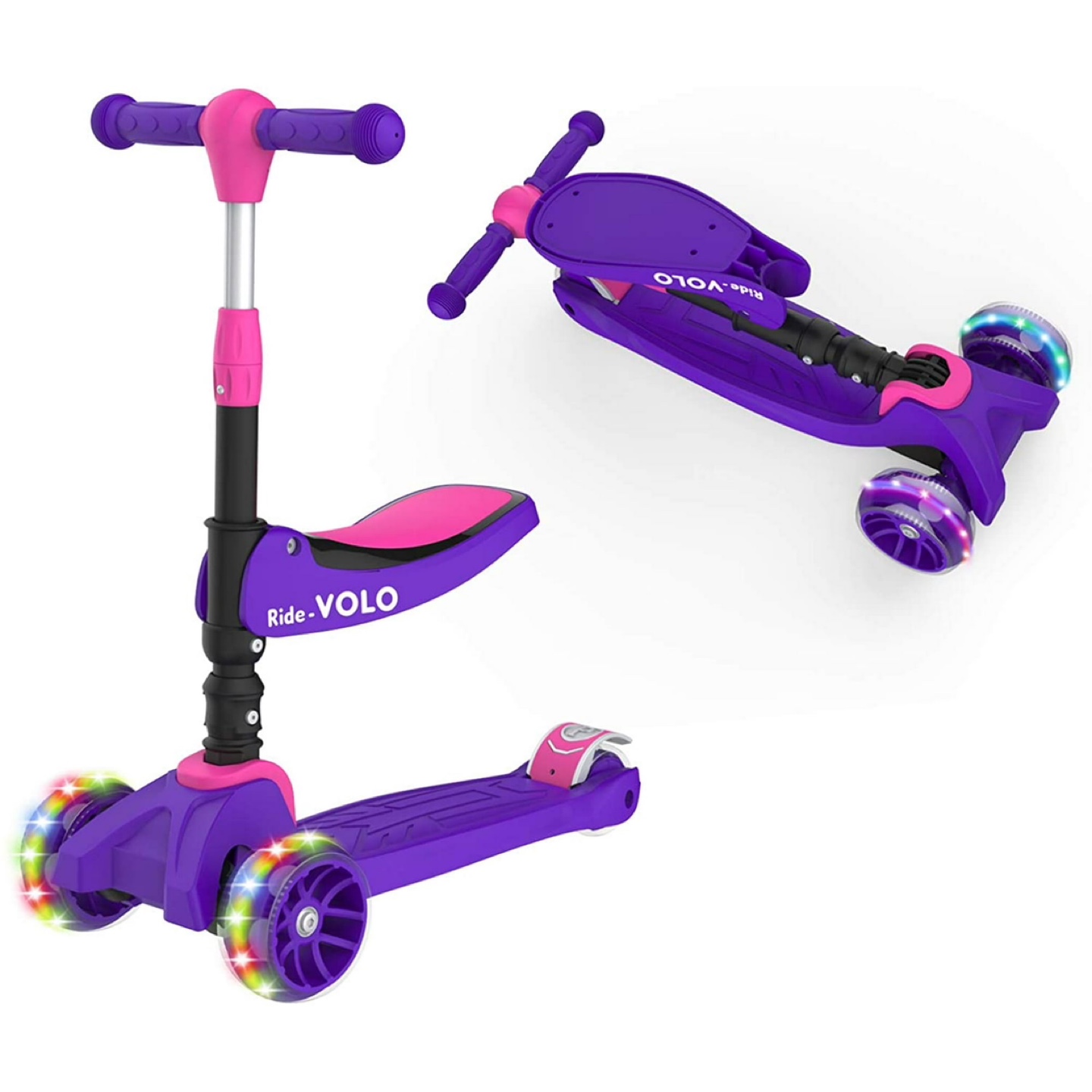 VoloKids K02 3-Wheel Scooter with LED Lights - Adjustable Height