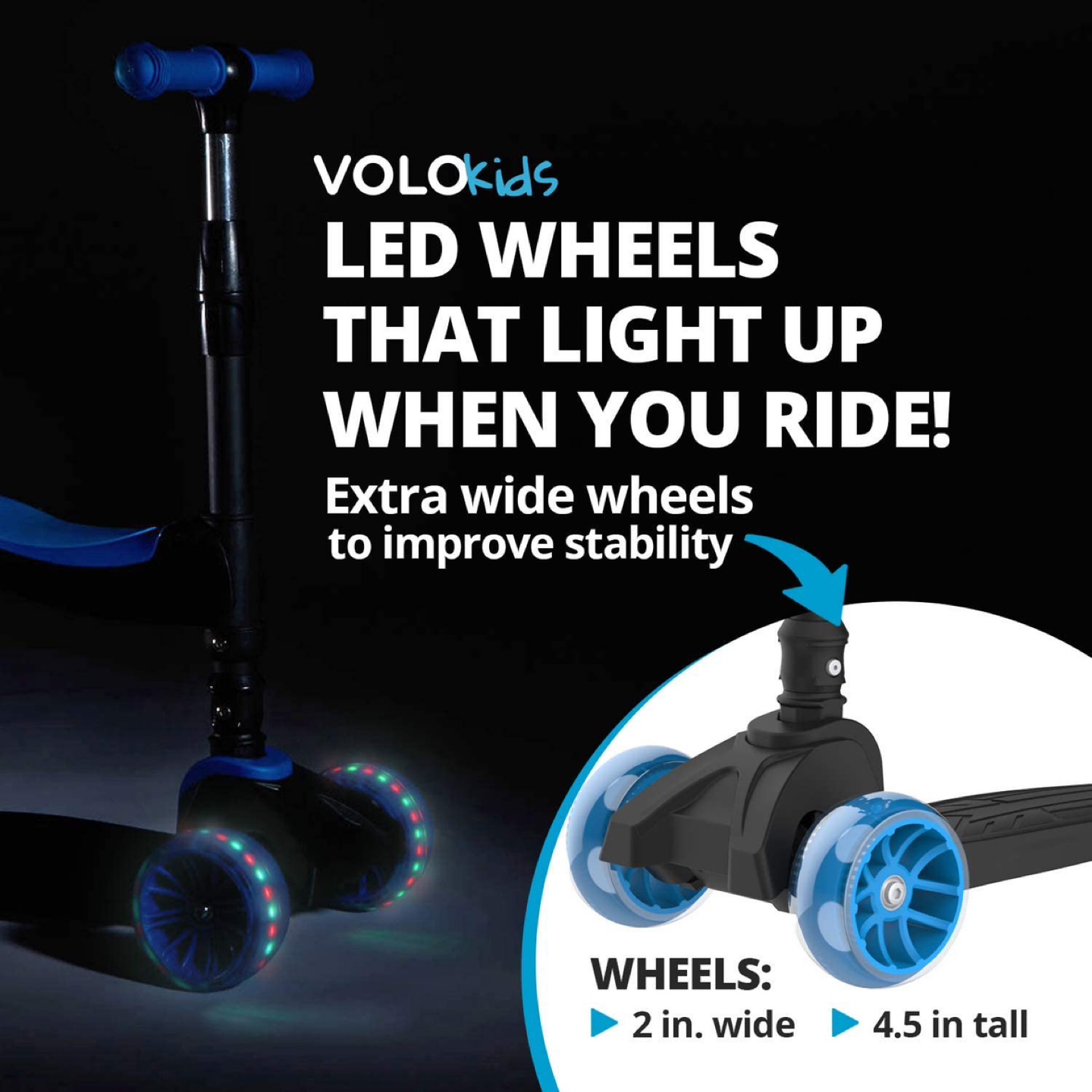 VoloKids K02 3-Wheel Scooter with LED Lights - Adjustable Height - photo 4