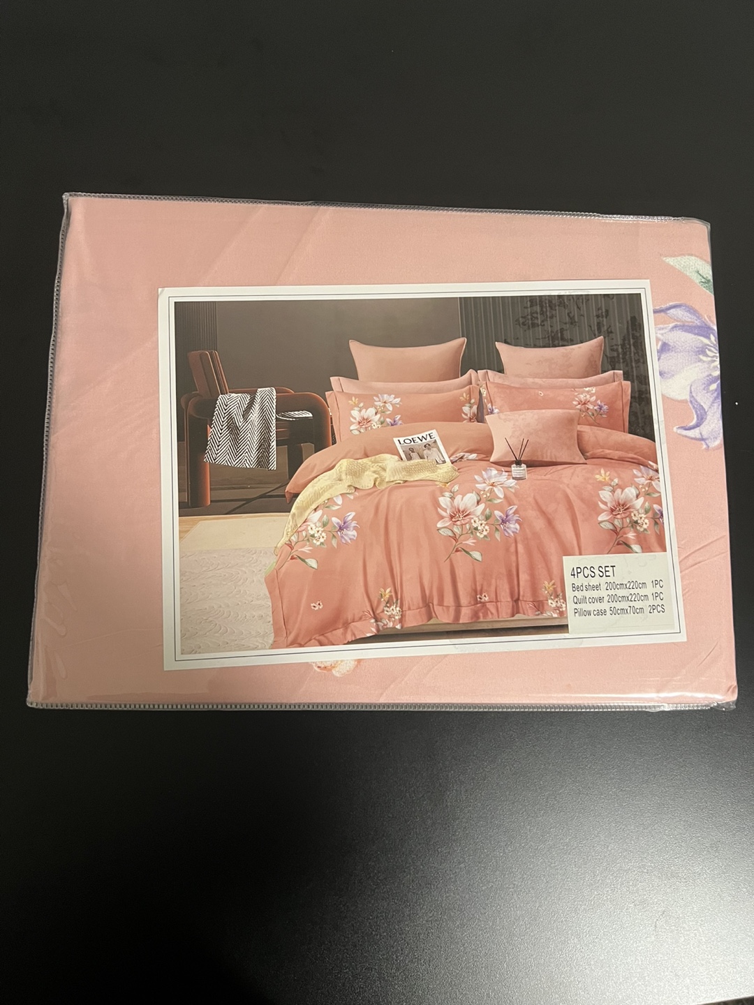 4-Piece Blush Pink Floral Bedding Set - Queen