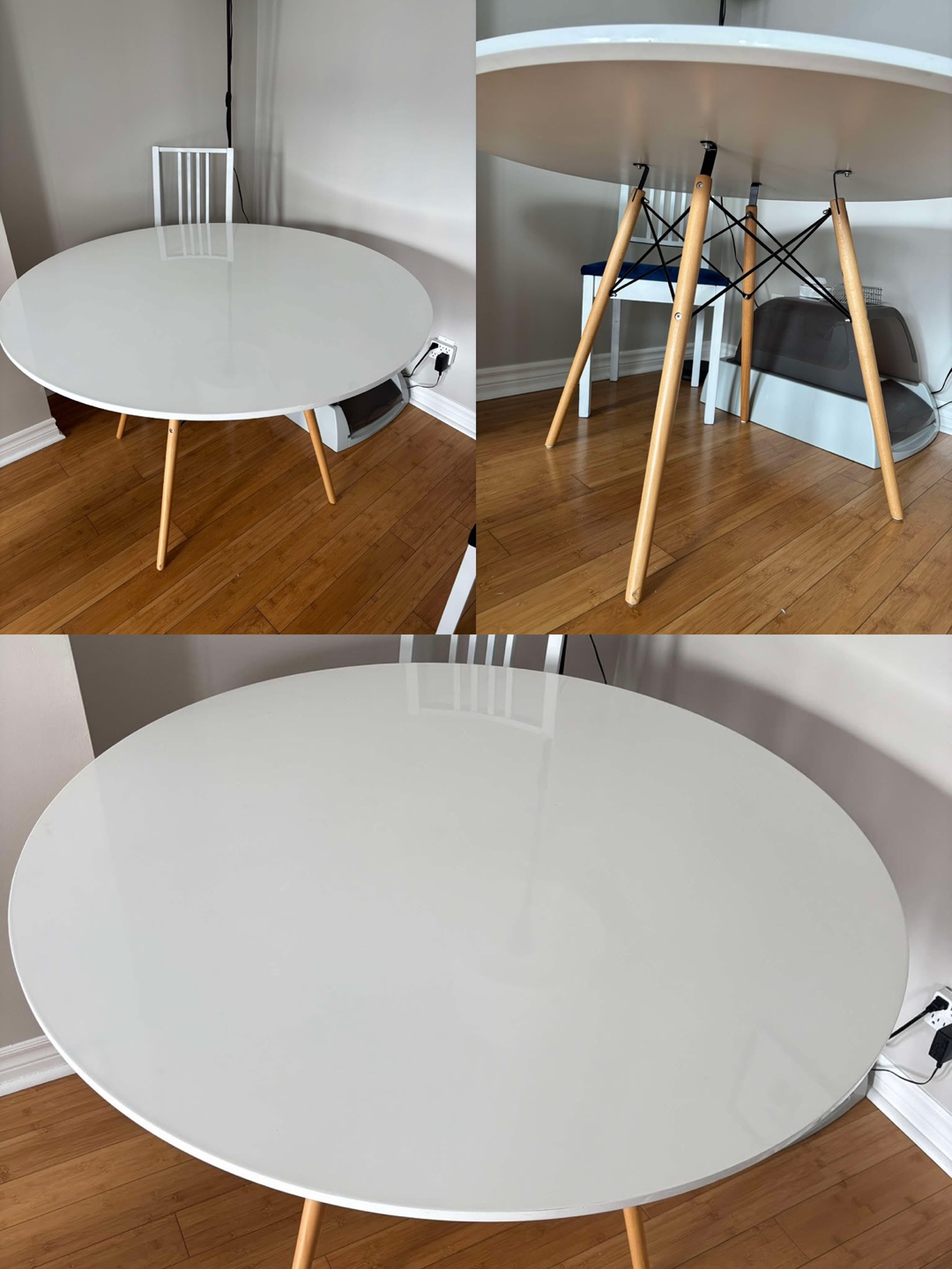 White Round Dining Table with Wooden Legs