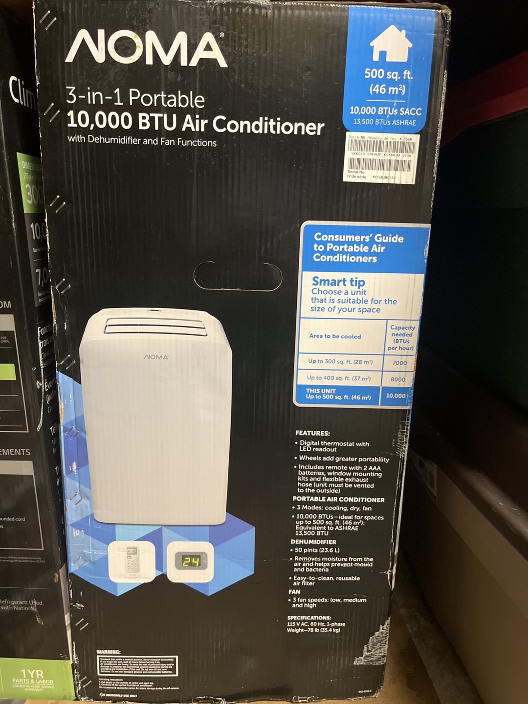 NOMA 10,000 BTU 3-in-1 Portable Air Conditioner