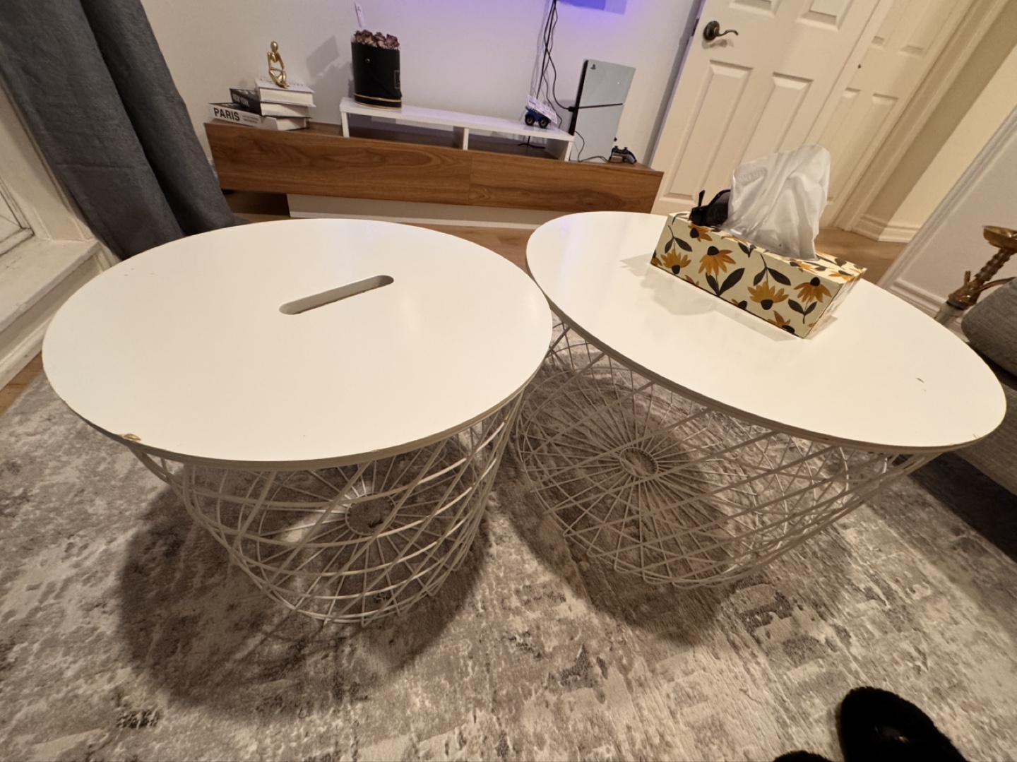 Pair of White Wire Basket Coffee Tables