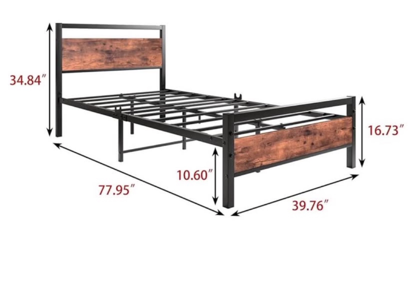 Metal Twin Bed Frame with Wooden Headboard and Footboard - photo 2