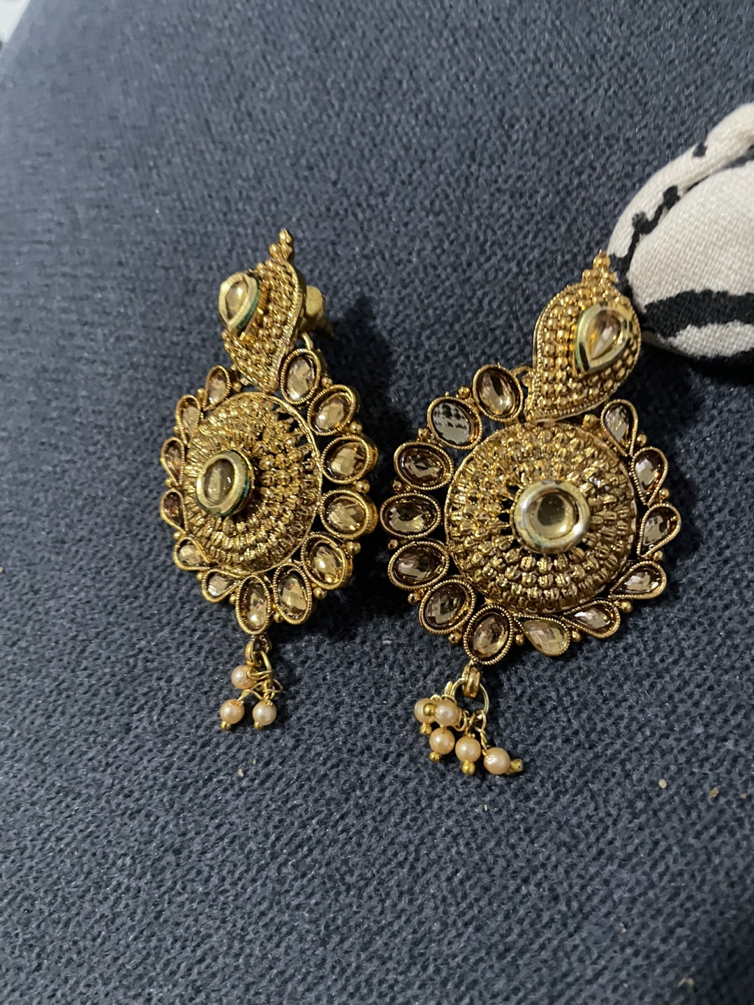 Gold Tone Kundan Earrings with Pearls - photo 3
