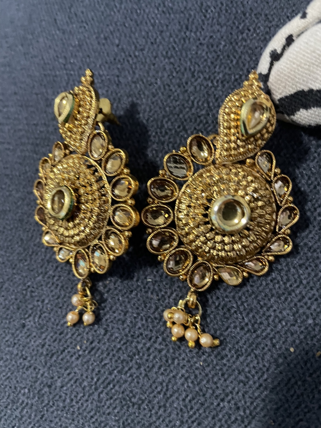 Gold Tone Kundan Earrings with Pearls - photo 2
