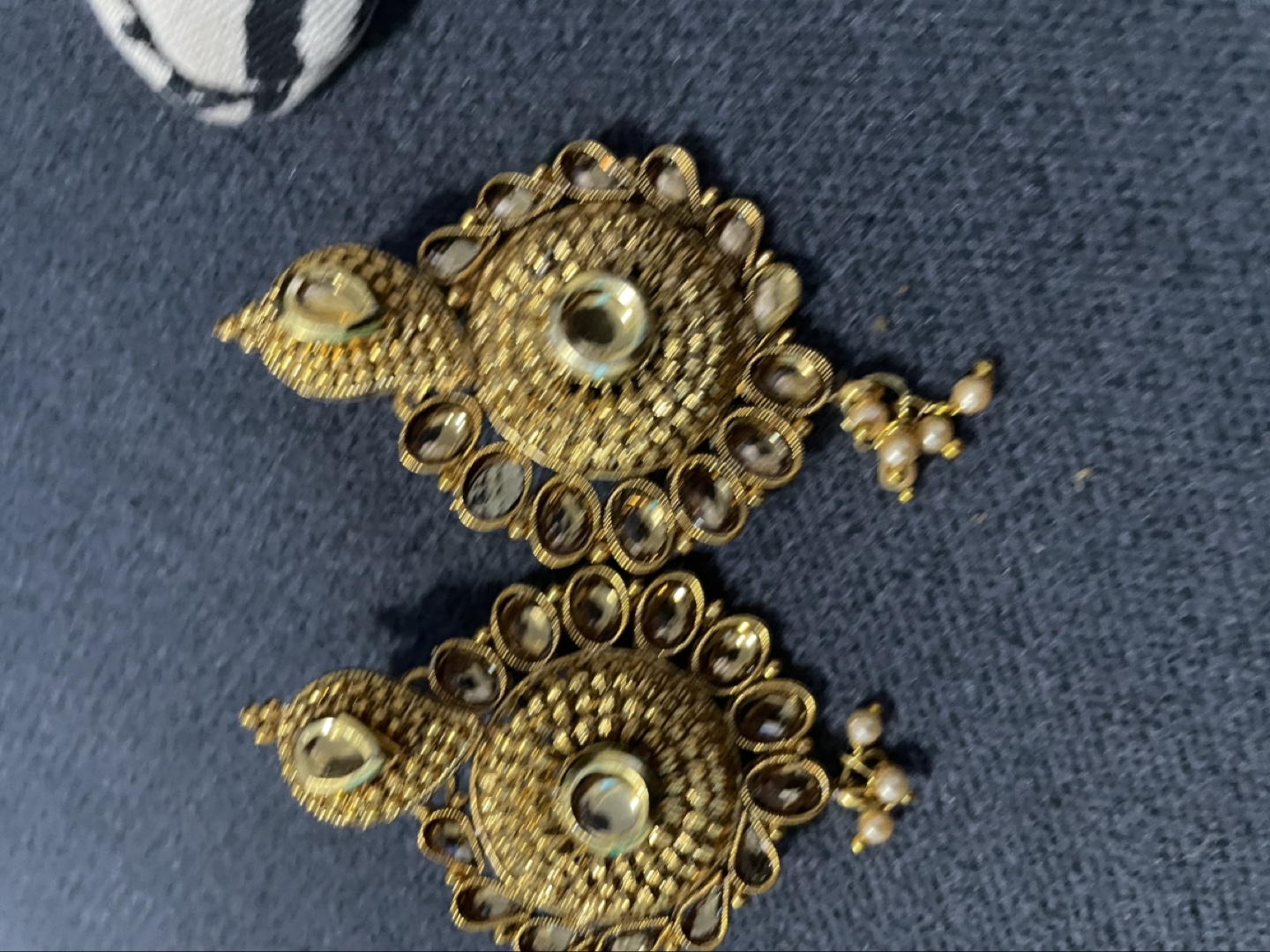 Gold Tone Kundan Earrings with Pearls
