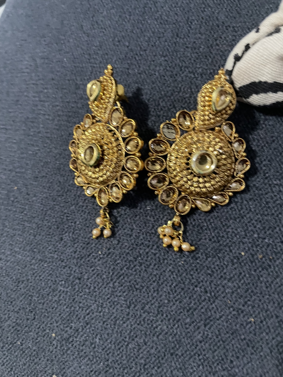 Gold Tone Kundan Earrings with Pearls - photo 4